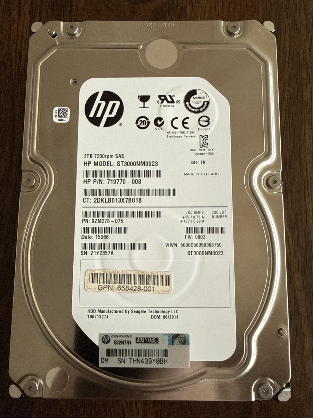 Seagate 3TB SAS ST3000NM0023 7200RPM 6Gbps 3.5" SERVER HDD 719770-003