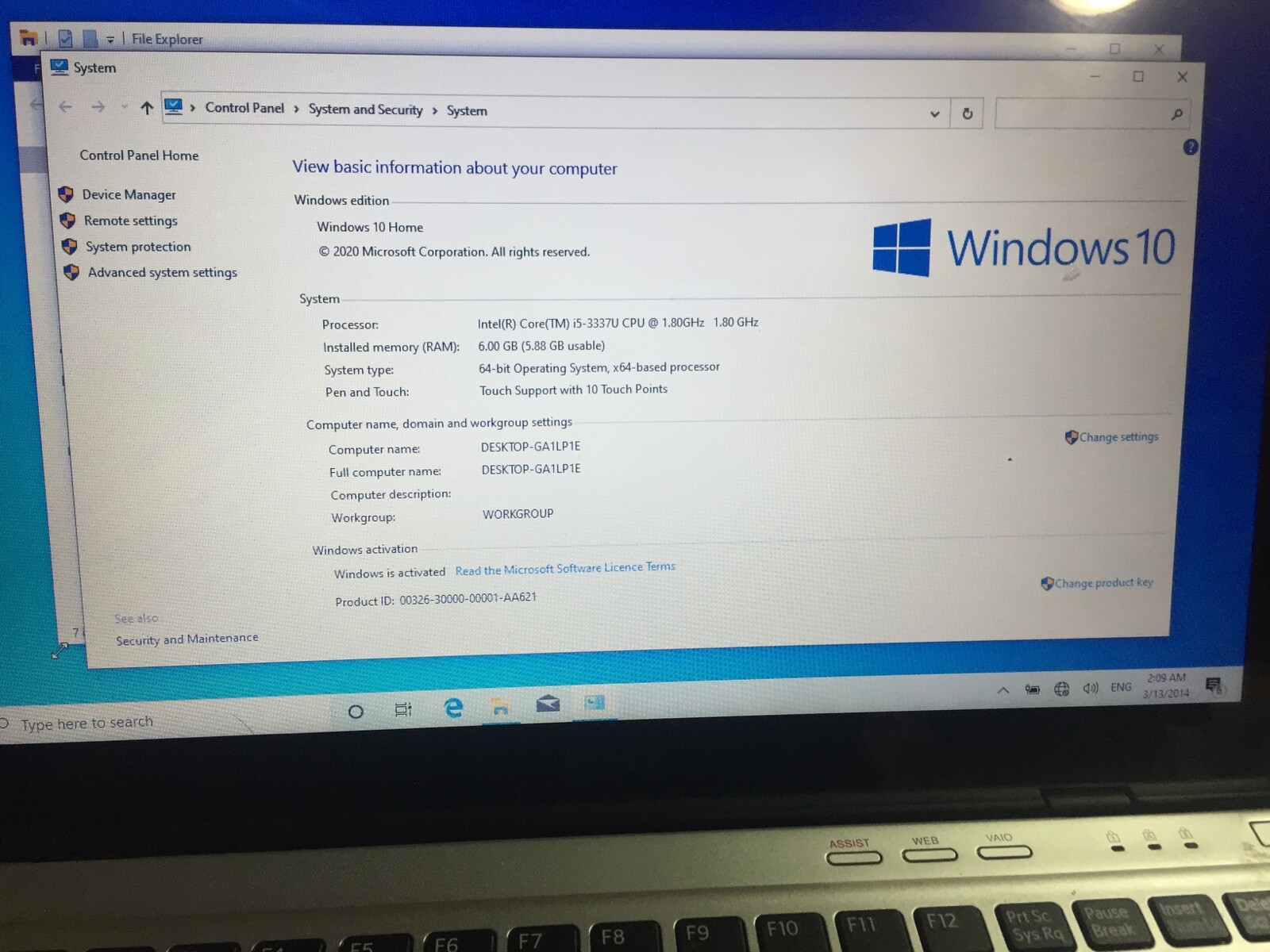 SONY  VAIO SV131B11L - I5 3337U 1.80GHZ 6GB 500GB 