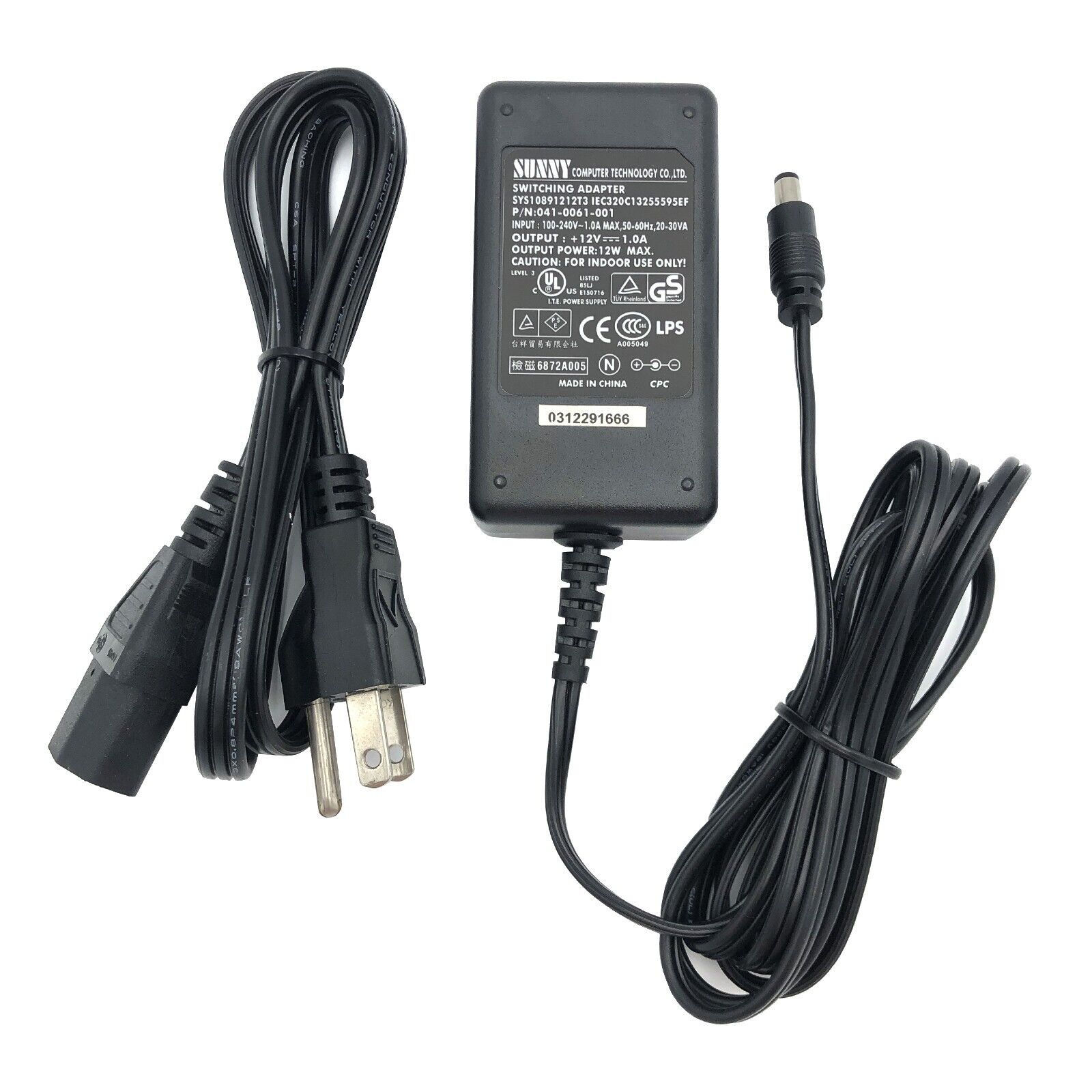 NEW Genuine Sunny SYS10891212T3 AC Power Adapter 041-0061-001 12V 1A W/Cord