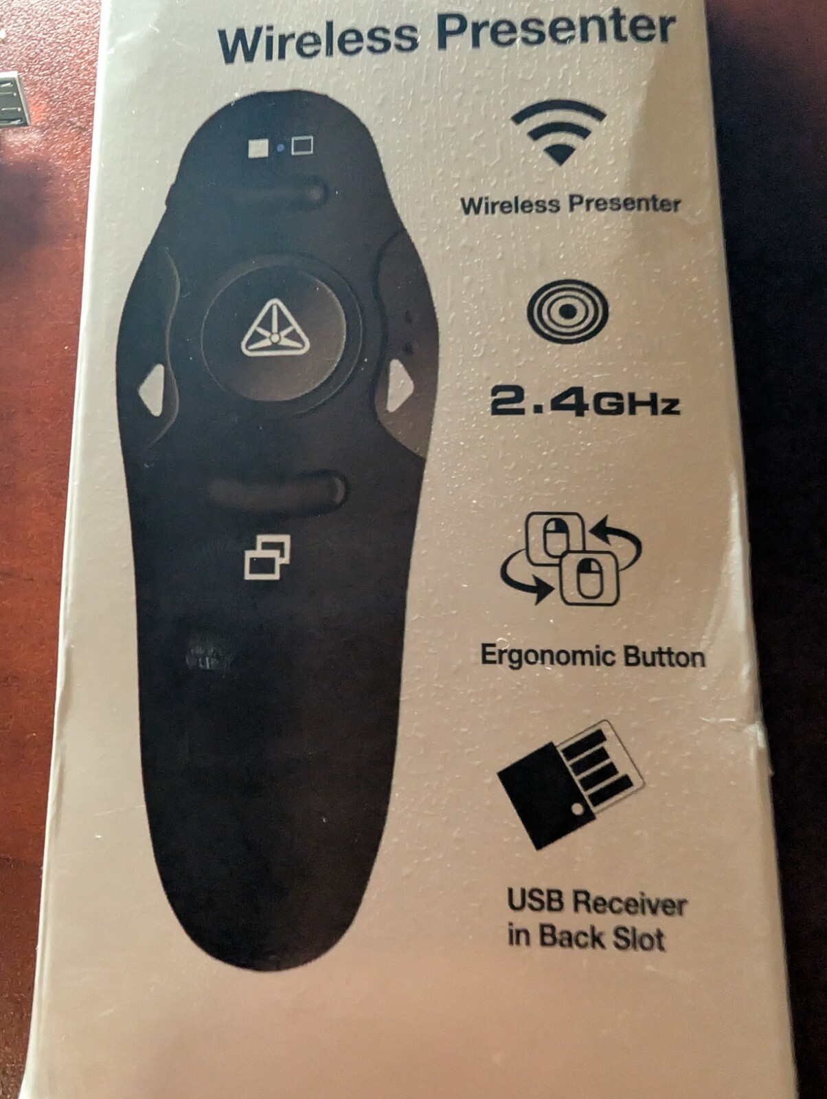 Black Wireless Presenter 2.4GHz Ergonomics USB Receiver Slot