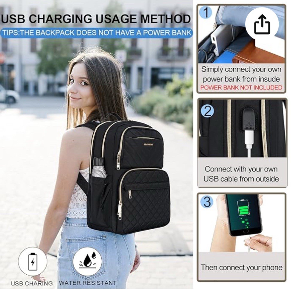 EMPSIGN Laptop Backpack Purse for Women and Men with USB Charging Port, 15.6 In