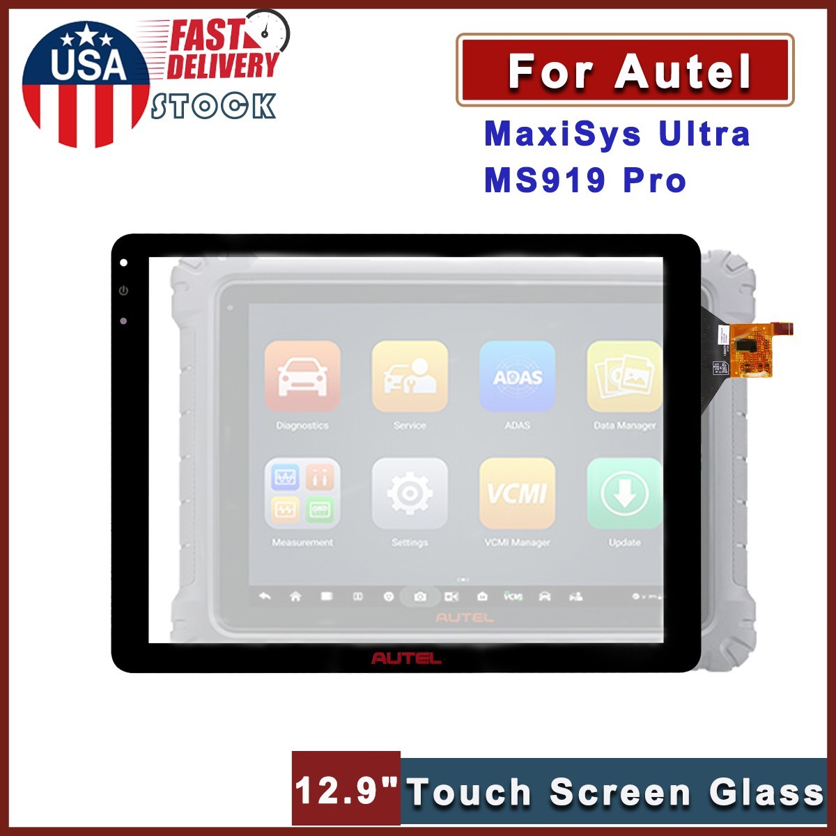 12.9"  Touch Screen Digitizer Glass New For Autel MaxiSys Ultra 2023 /MS919 Pro