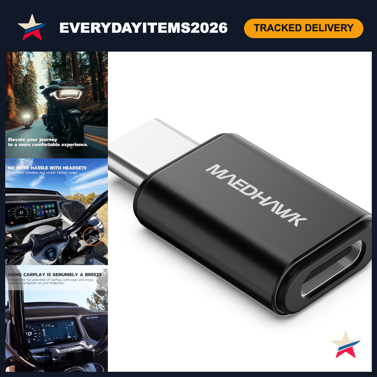 Motorcycle CarPlay Bluetooth Headset Adapter for Hands-Free Riding & Music