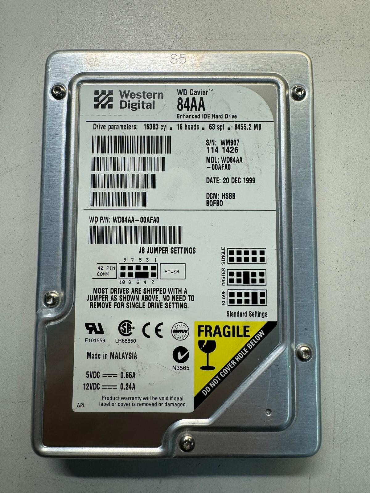 WD CAVIAR 84AA WD84AA-00FA0 8.4GB ENHANCED IDE 3.5" HDD