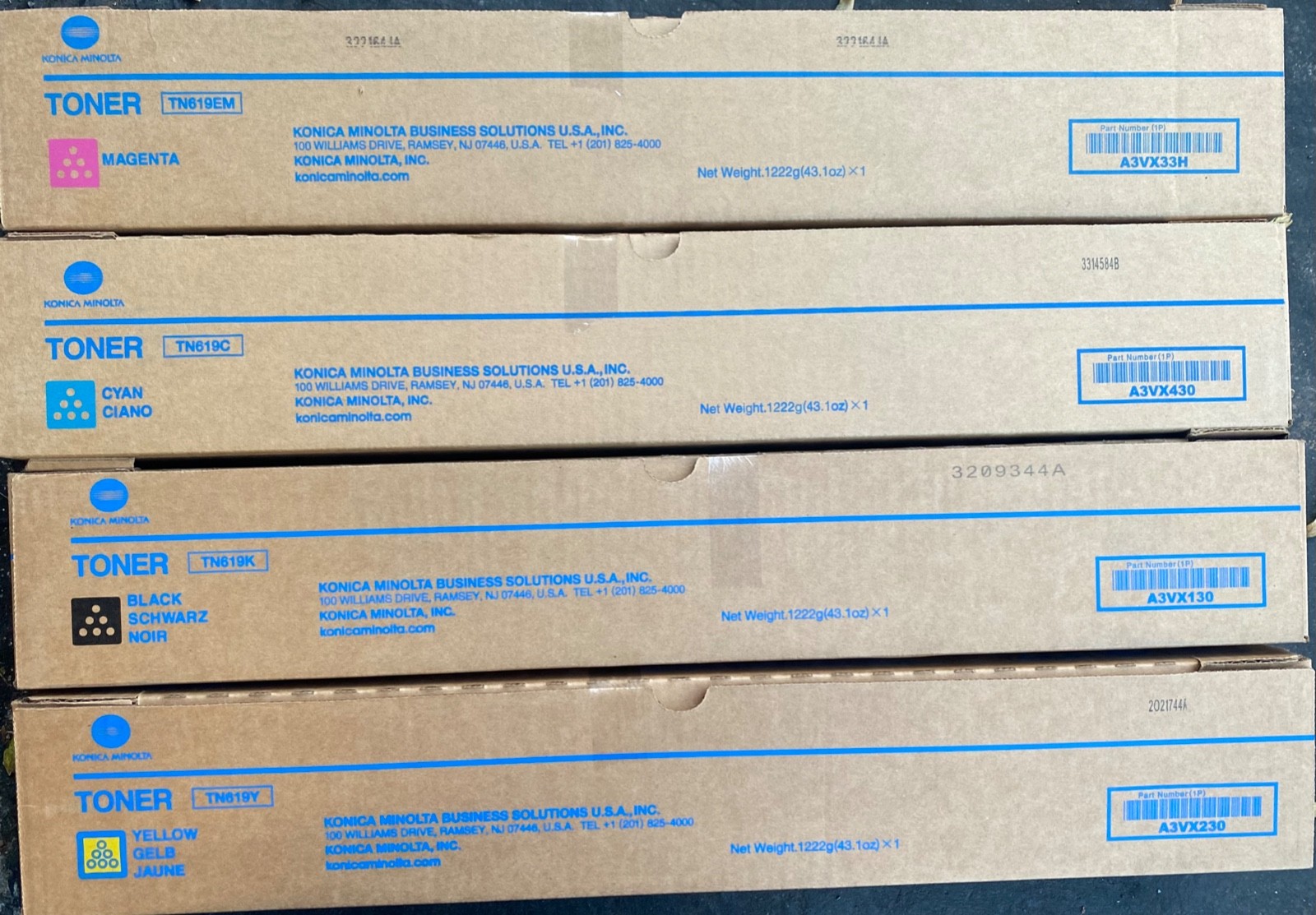Konica Minolta TN619 Complete Toner Cartridge Set Yellow Magenta Cyan Black