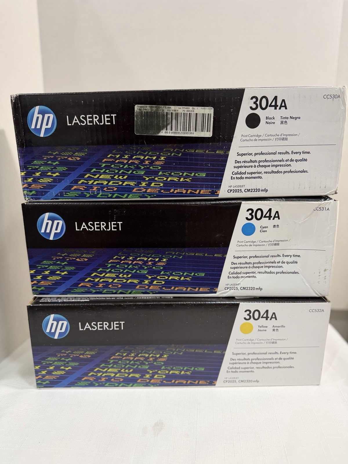 Genuine HP 304A OEM  3 Toner Cartridge Set Black Cyan Yellow C530A C531A C532A