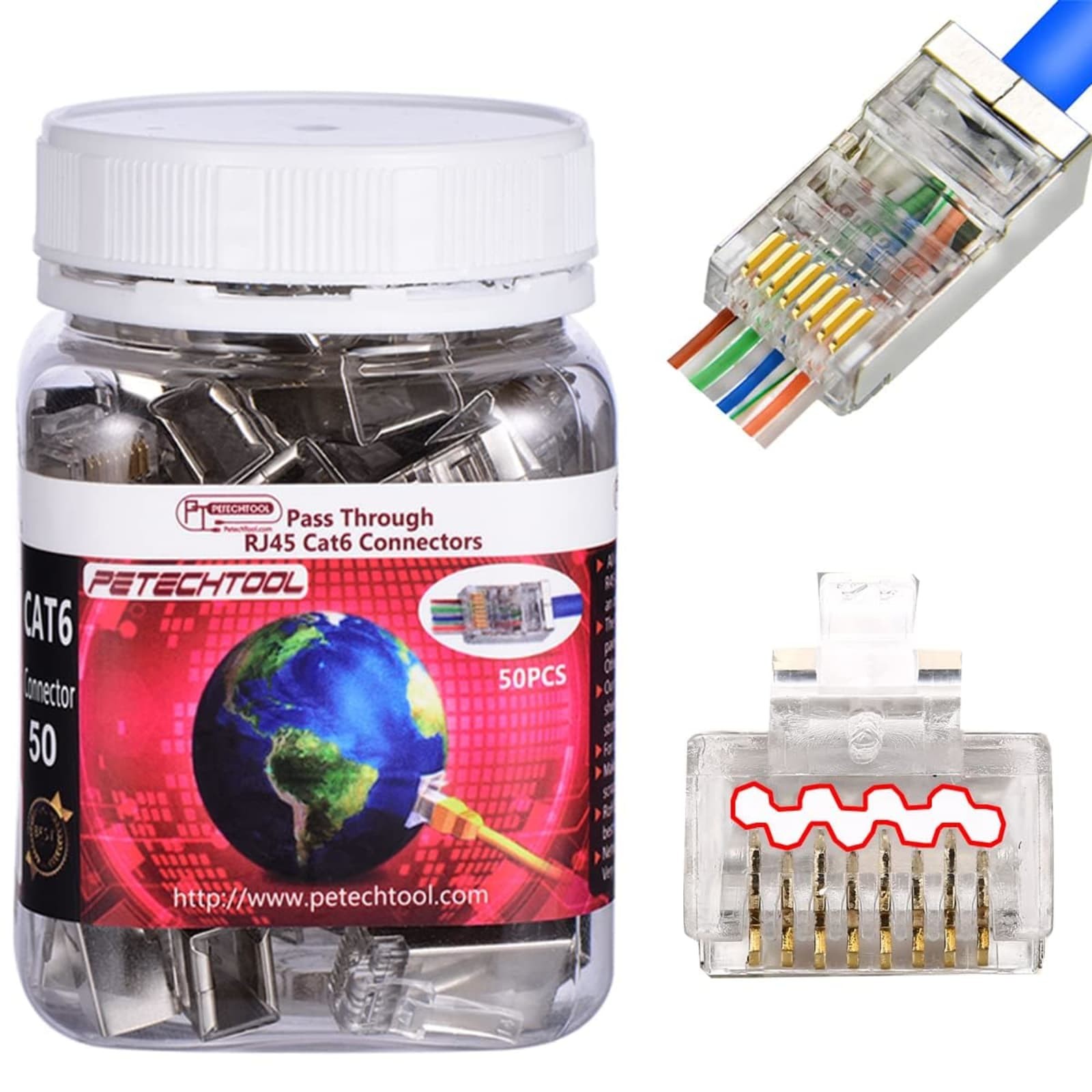 50 Pack RJ45 Cat6 Cat6a 23AWG Shielded Pass Through 8P8C Connectors Gold Plated