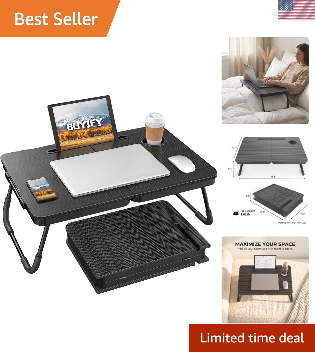 Portable Multi-Functional 23.4” Lap Desk with Cup Holder – Perfect for Home Use