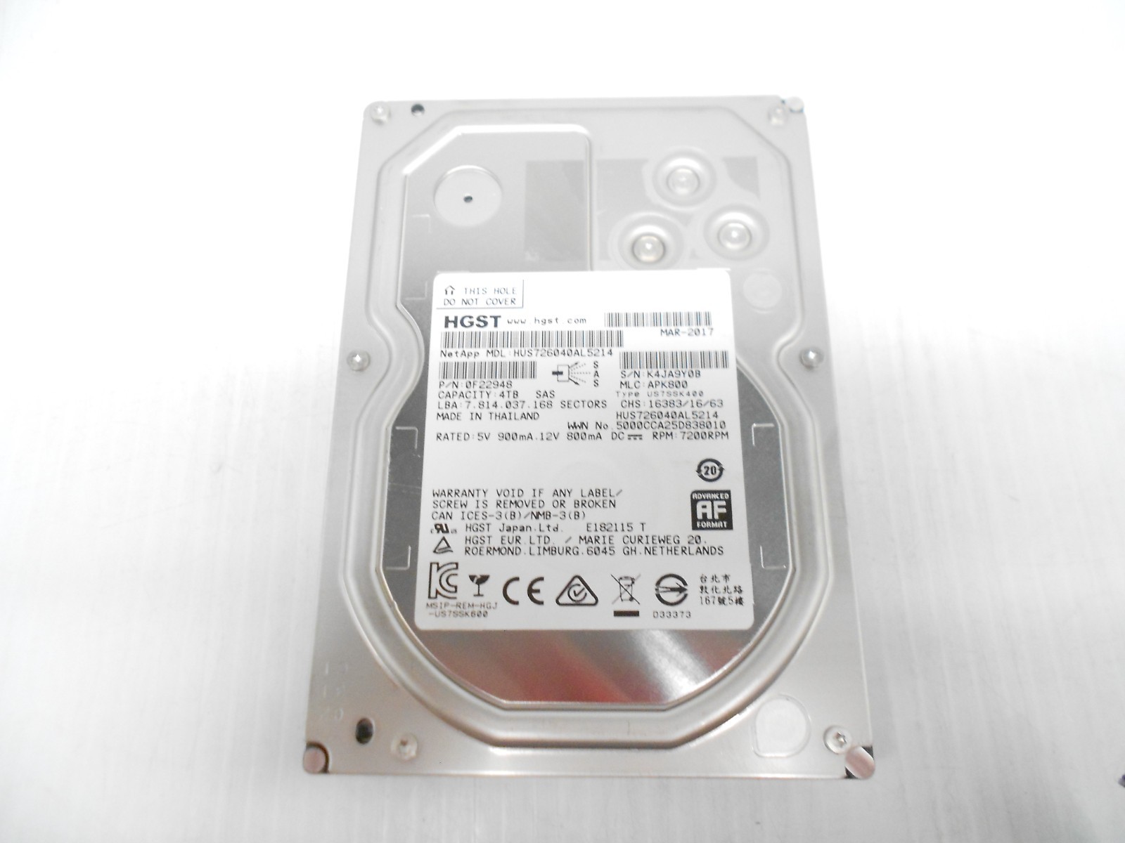 HGST HUS726040AL5214 4TB 7.2K 3.5" SAS 12G 12gbps Server JBOD Hard Drive HP Dell