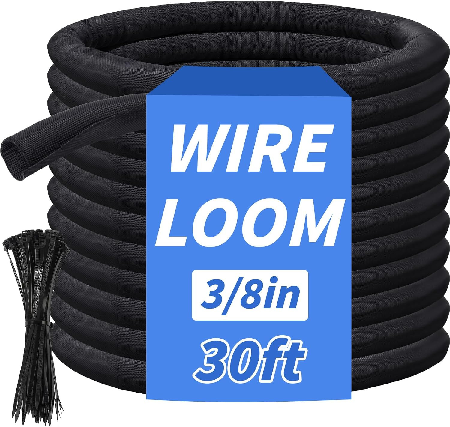 30Ft - 3/8In Split Braided Sleeve Cable Management, Self-Wrapping