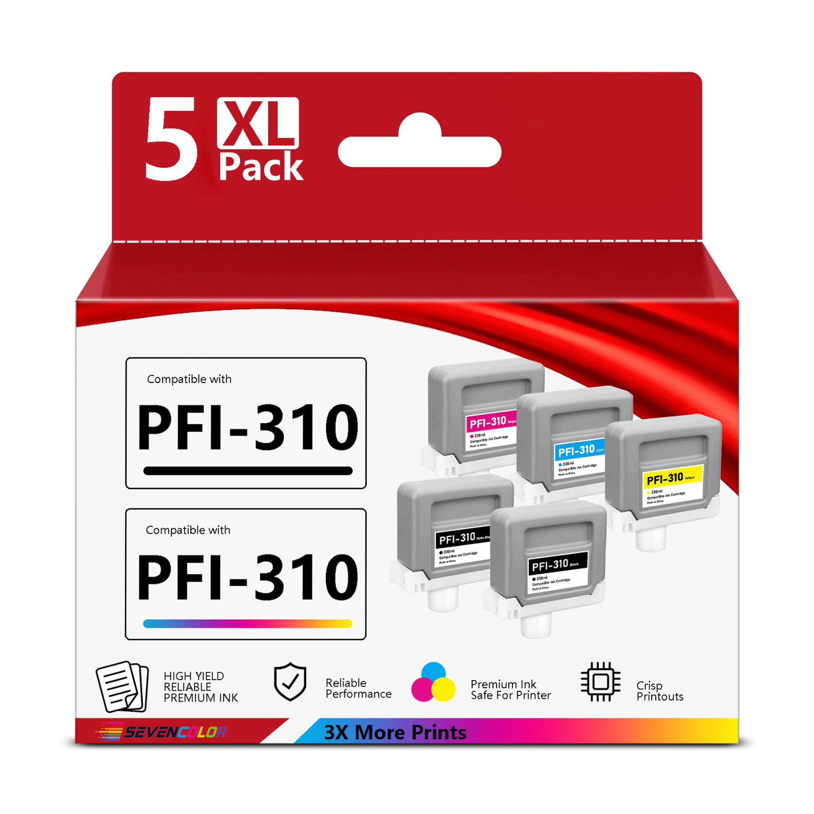 PFI-310 Ink Tank 330ML (5-Pack, Matte Black, Cyan, Magenta, Yellow, Black)