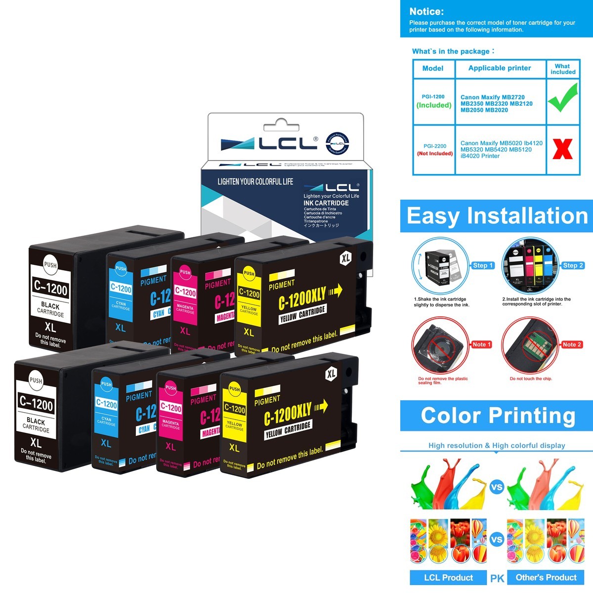 LCL 1200XL Ink Cartridges for Canon Maxify PGI-1200XL MB2720 MB2350 MB2320