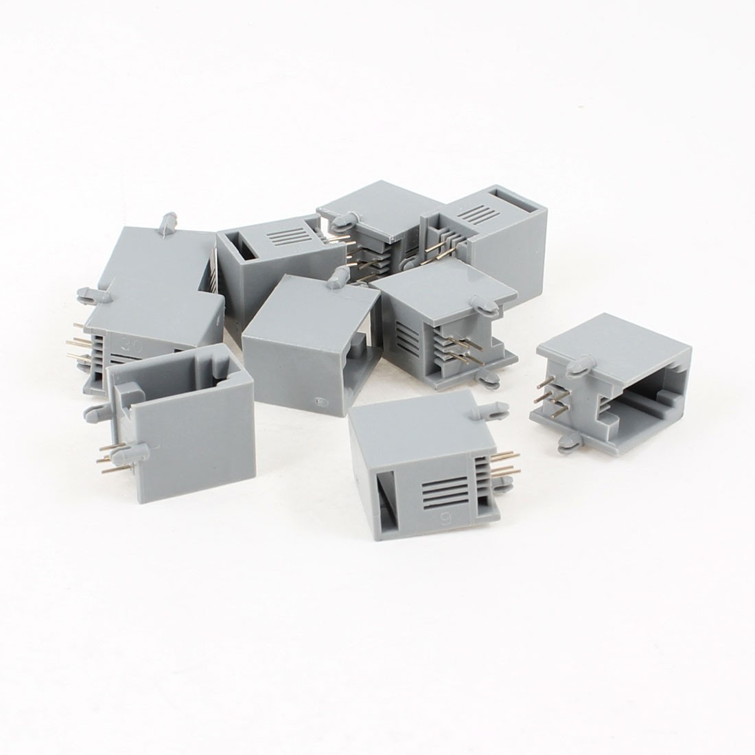 10 Pcs Unshielded RJ9 4P4C Network Modular PCB Connector Jacks Gray
