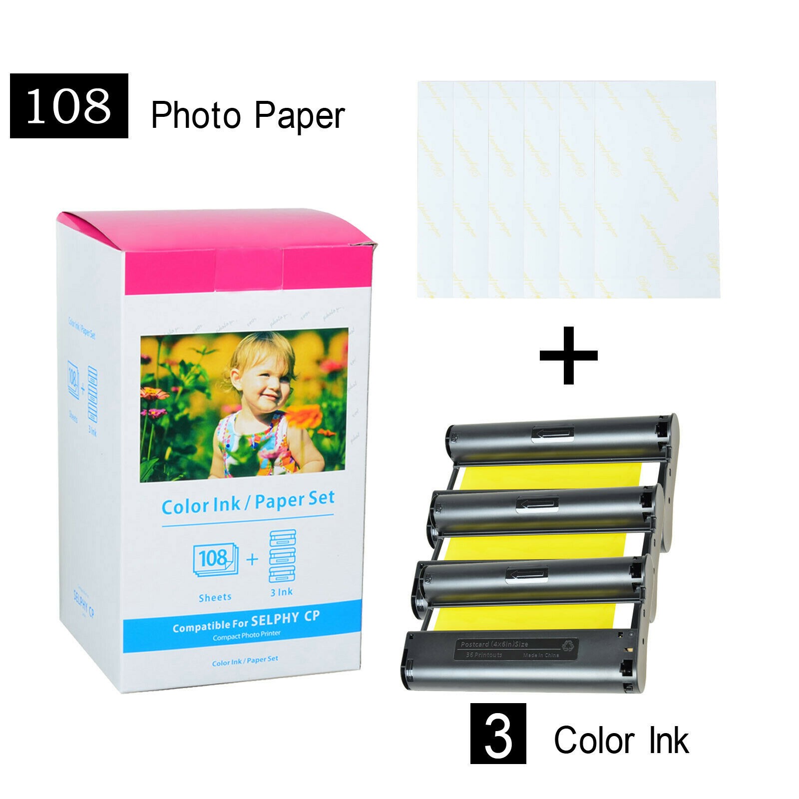 Canon Selphy CP1500 CP1300 CP1200 KP-108IN 4x6 108 Sheet Color Ink Paper Set Lot