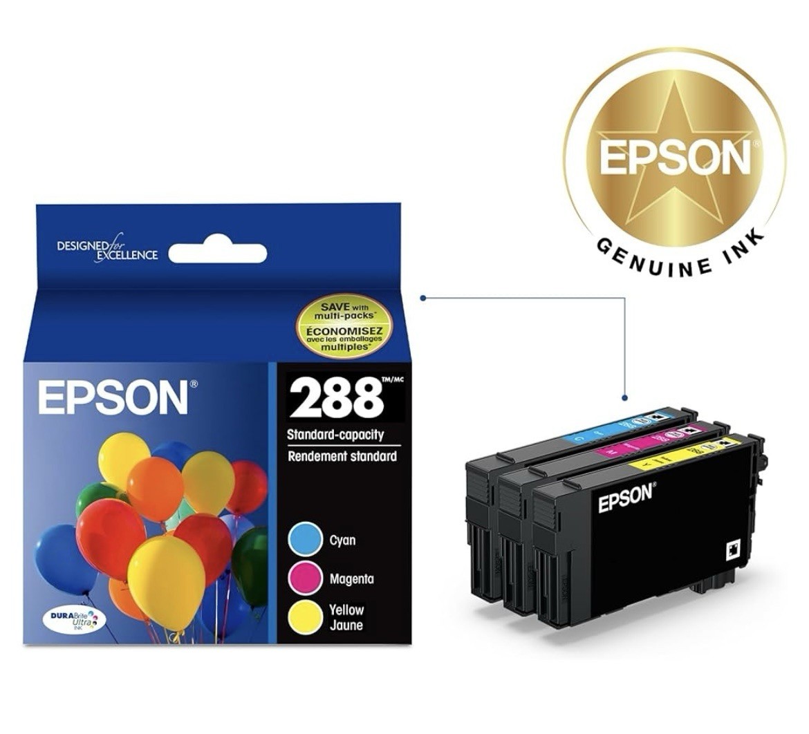 (3) Epson 288 Color Combo Pack Standard Capacity Cartridge Cyan, Magenta, Yellow