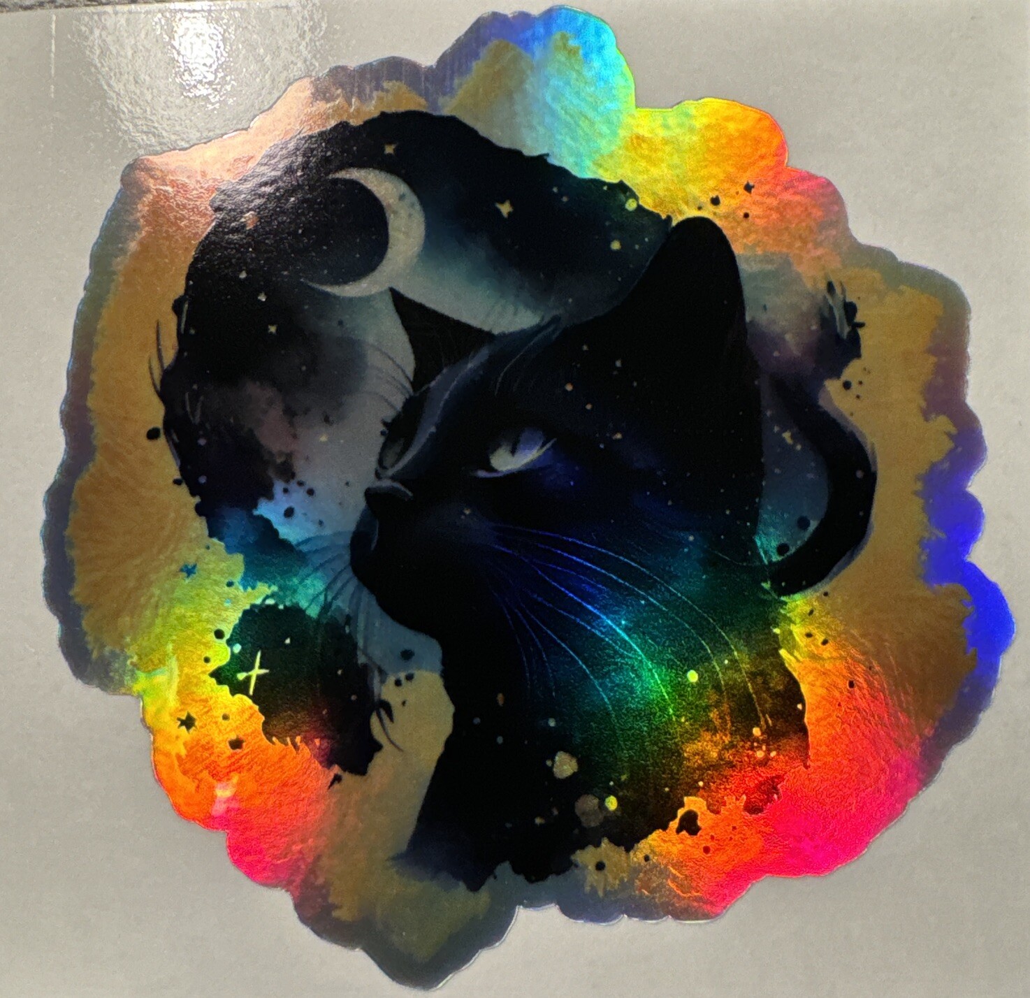 Black Cat Midnight Unique Hologram Sticker Cute Decal 3”x3”