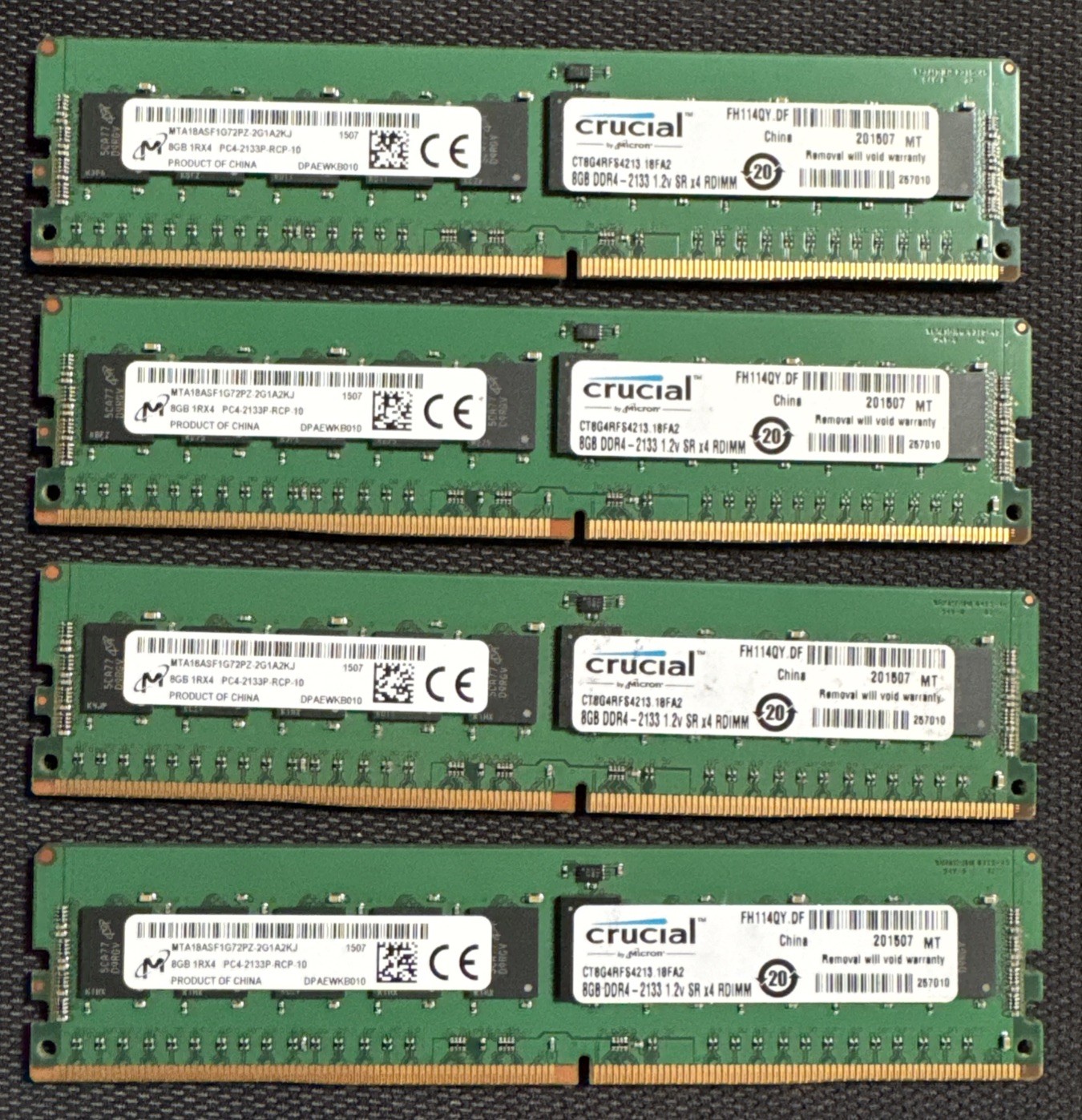 LOT OF 4 x 8GB Micron 32GB DDR4 PC4-2133P  MTA18ASF1G72PZ-2G1A2IG Server Memory