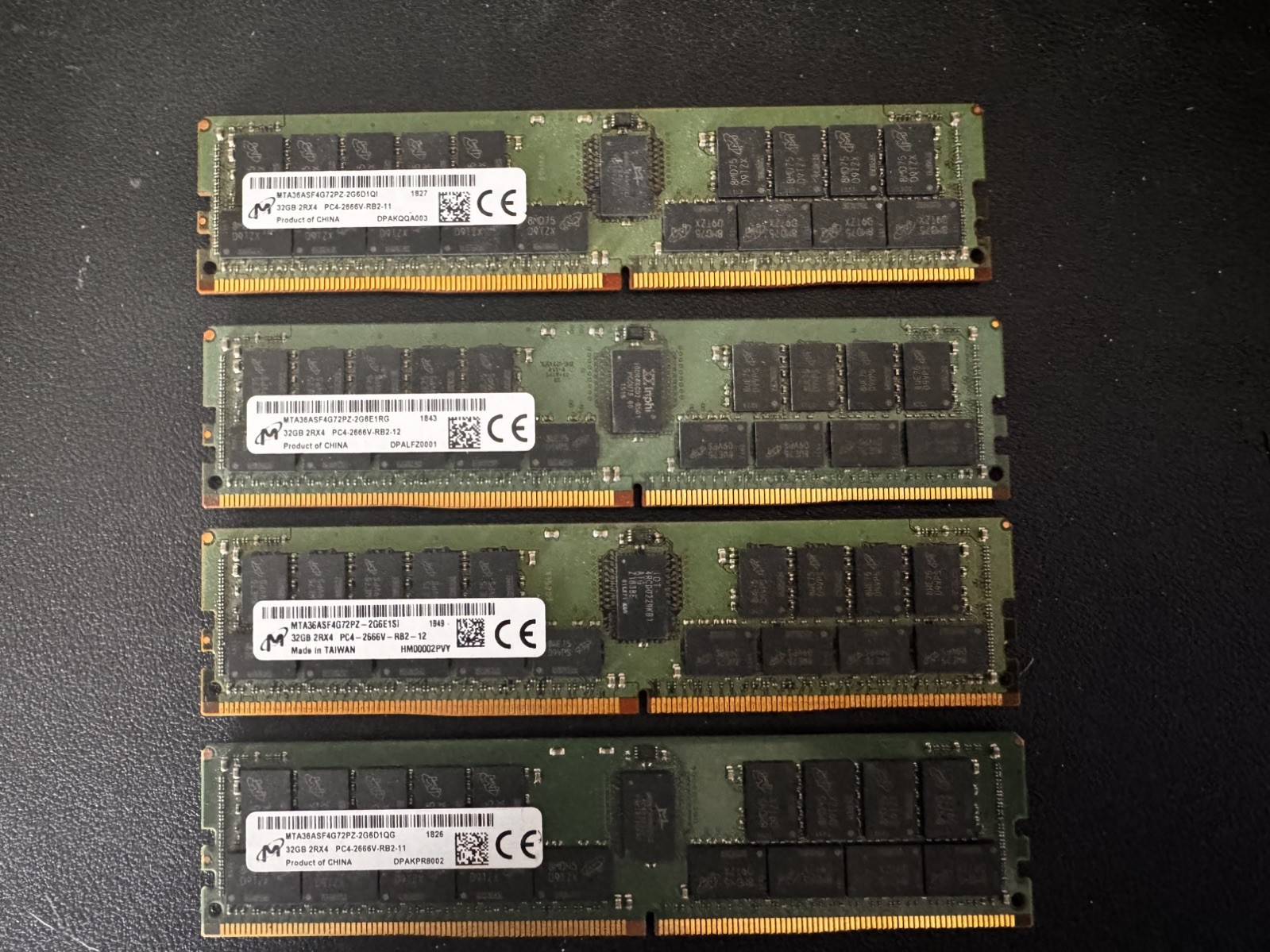 Micron 32GB 2RX4 PC4 2666V REG ECC MEMORY M393A4K40BB2-CTD6Y (LOT OF 4)