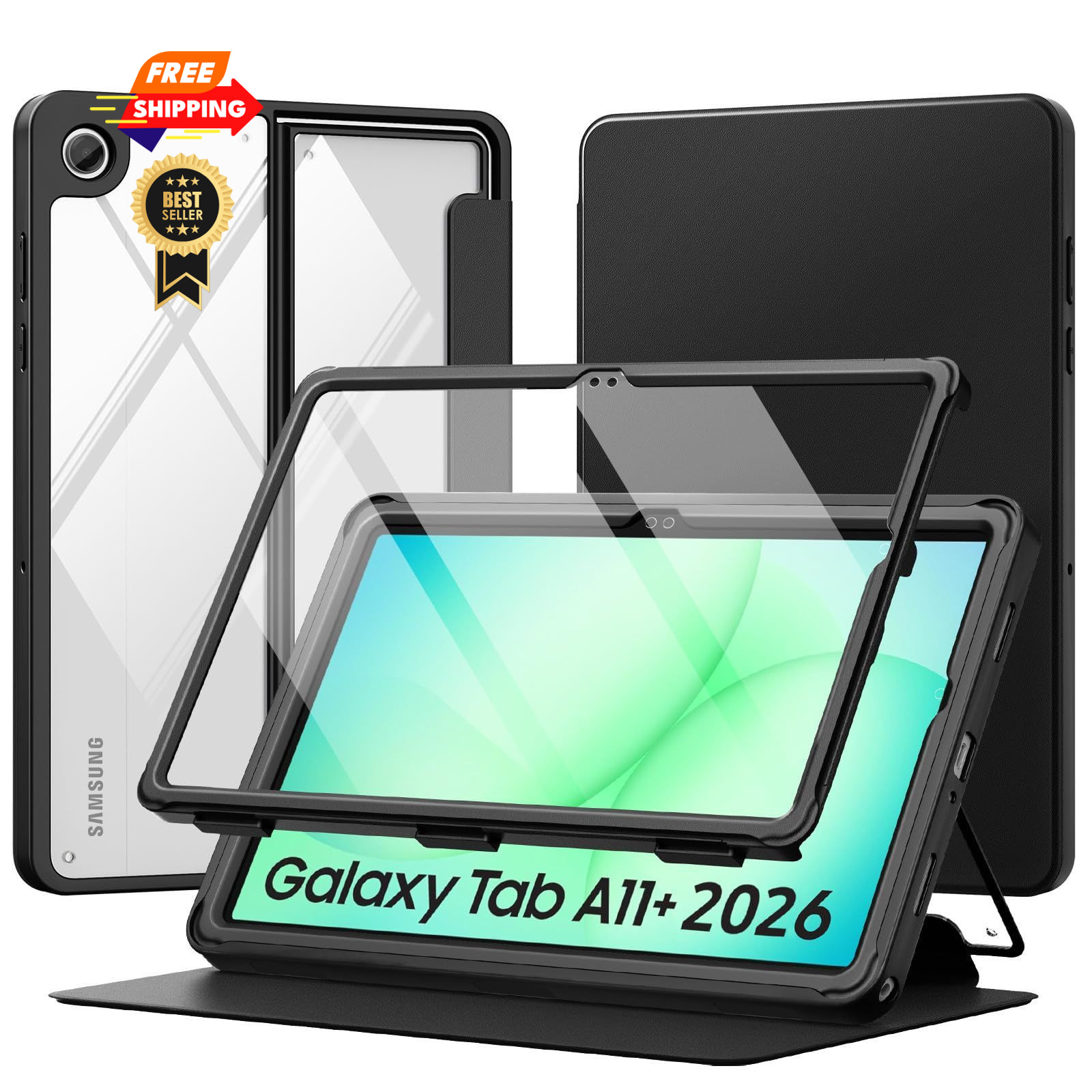 MoKo Clear Case for Samsung Galaxy Tab A11+ Plus 5G 11 Inch 2026, Black