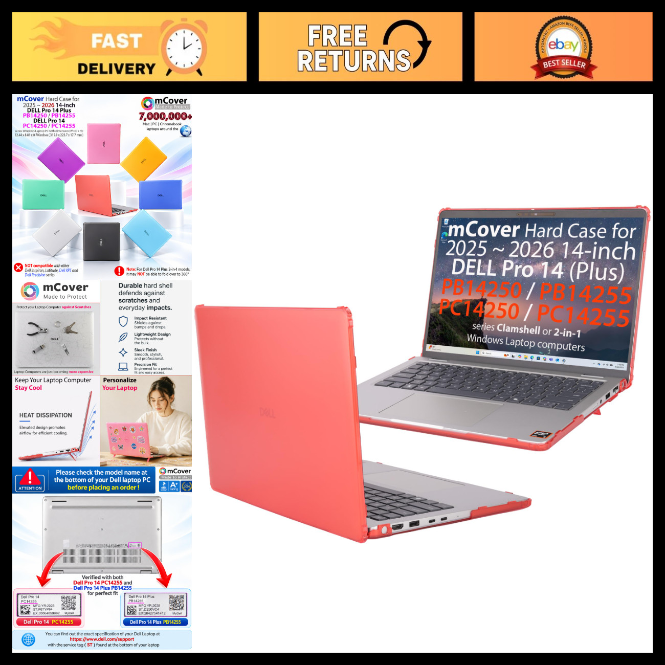 Protective mCover Case for 2025-2026 14" Dell Pro 14 Plus & PC - Red, Custom Fit