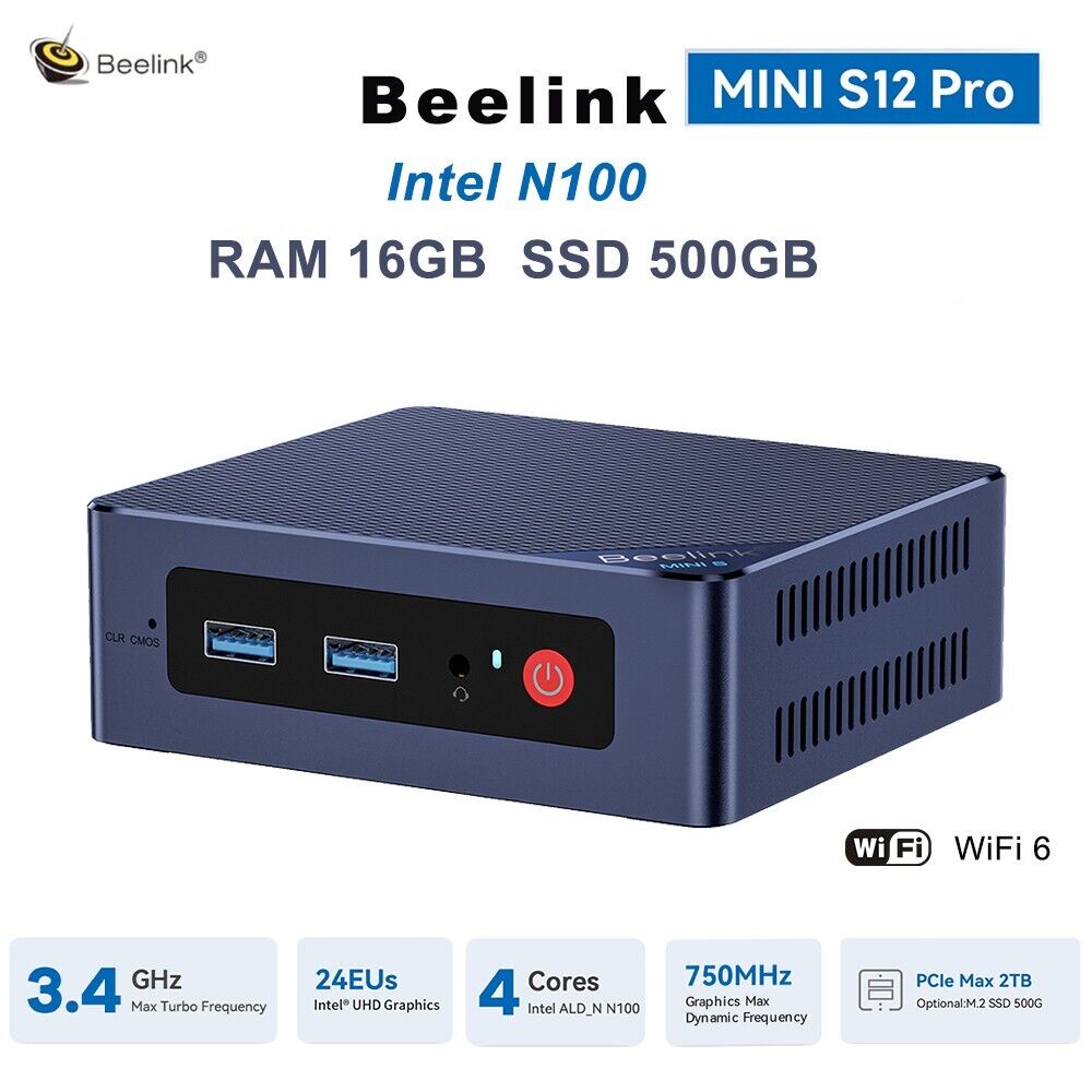 Beelink MINI S12 Pro Intel N100  gaming office home mini pc 16GB 500GB WiFi6 pc