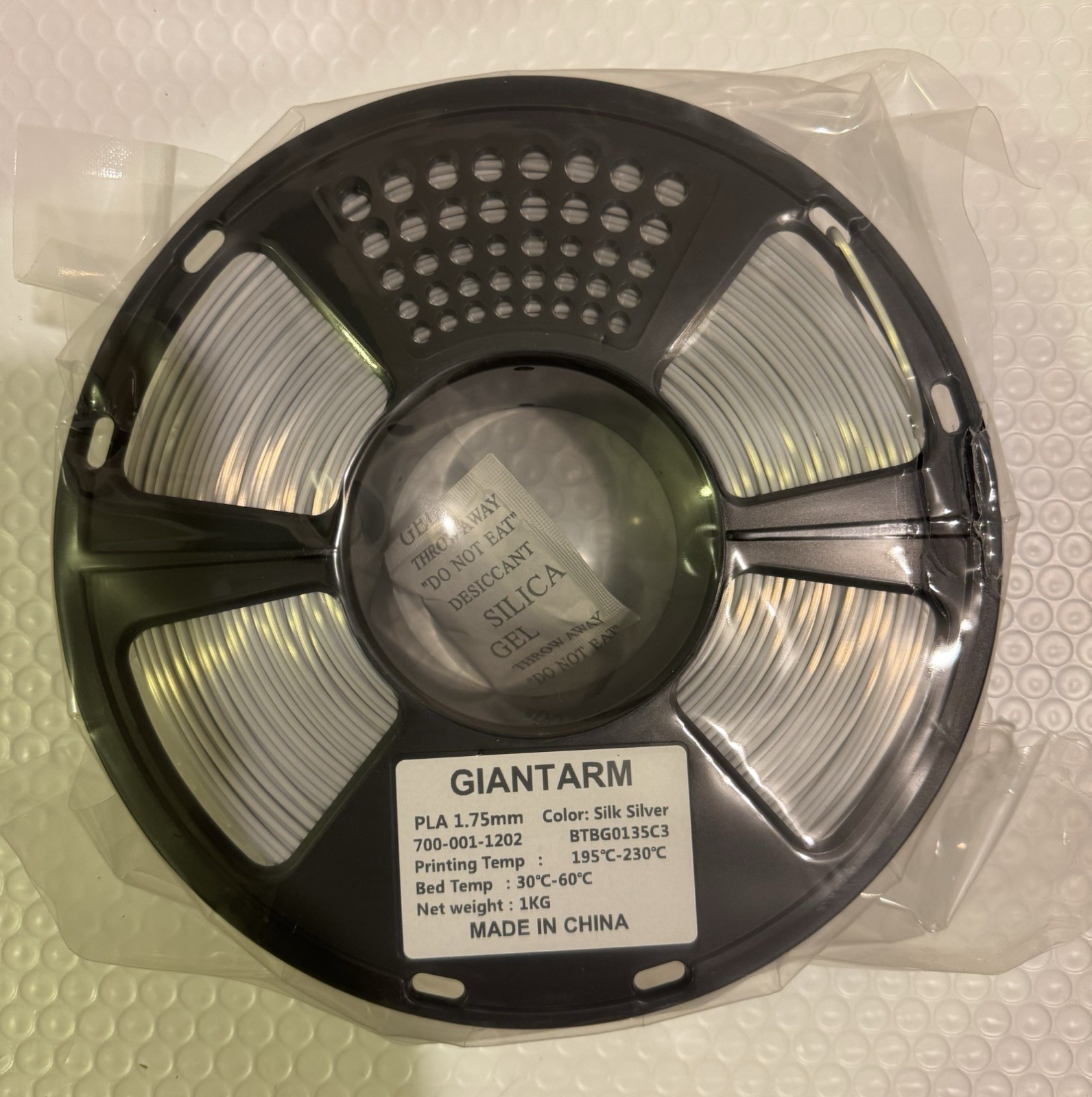 GIANTARM Silk Metallic Silver PLA 3D Printer Filament 1Kg Spool, 1.75Mm Dimensio