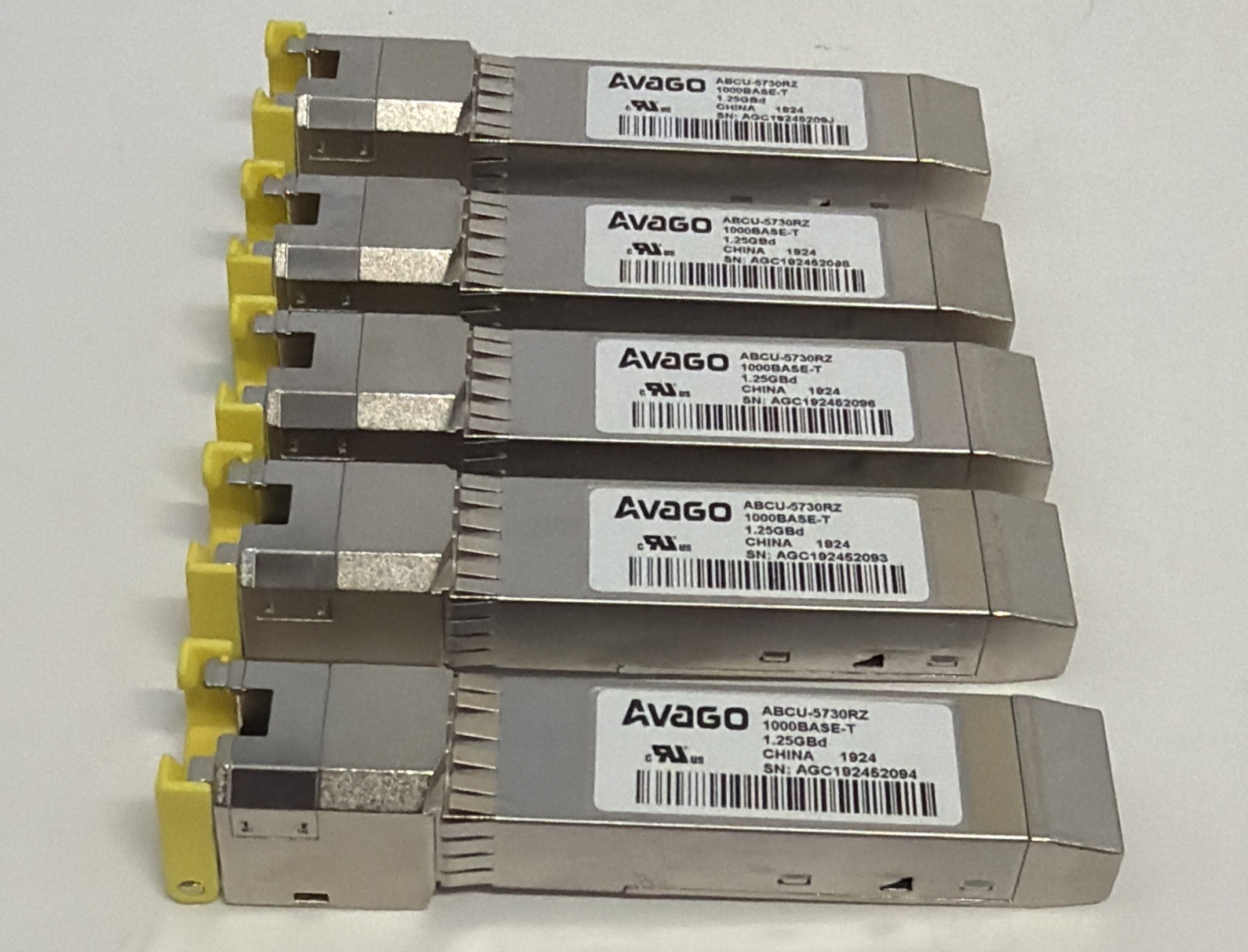 Lot Of 5 Avago ABCU-5730RZ TX/RX Optical Fiber 100m 1.25Gbps 20-Pin SFP RJ45