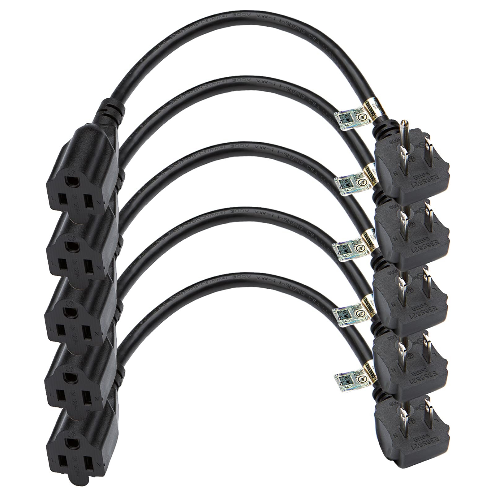 CableCreation 5-Pack 1 Foot 16 AWG Angle Power Cord Extension