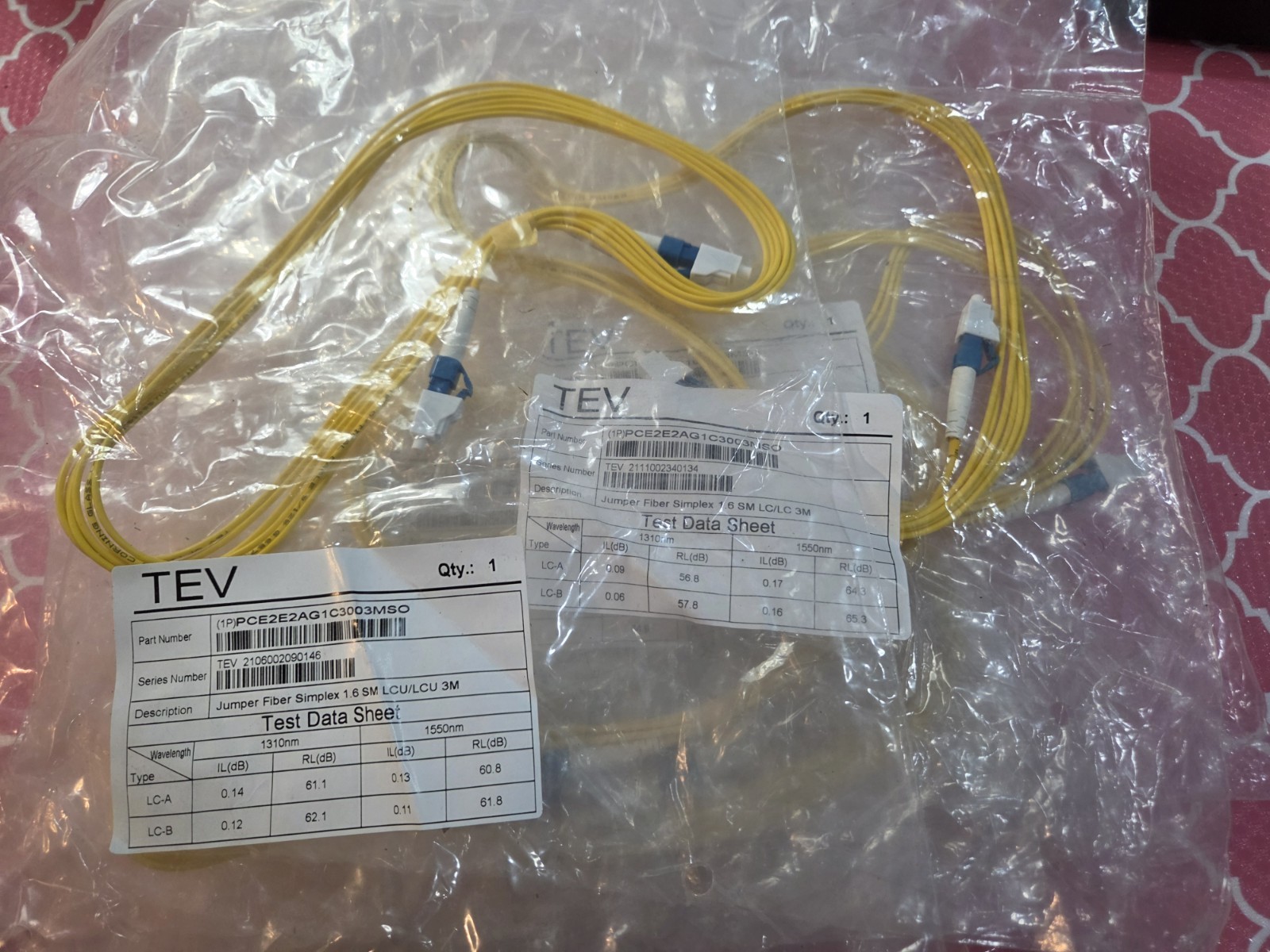 Lot Of 11 Telamon Jumper Fiber A-to-A  1.6 SM  3m # PCE2E2AG1C3003MSO