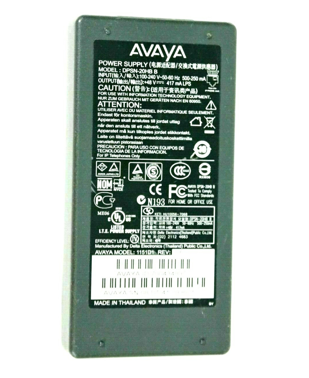 NEW Original Avaya DPSN-20HB B IP Phone 48V 0.417A 20W POE Injector OEM