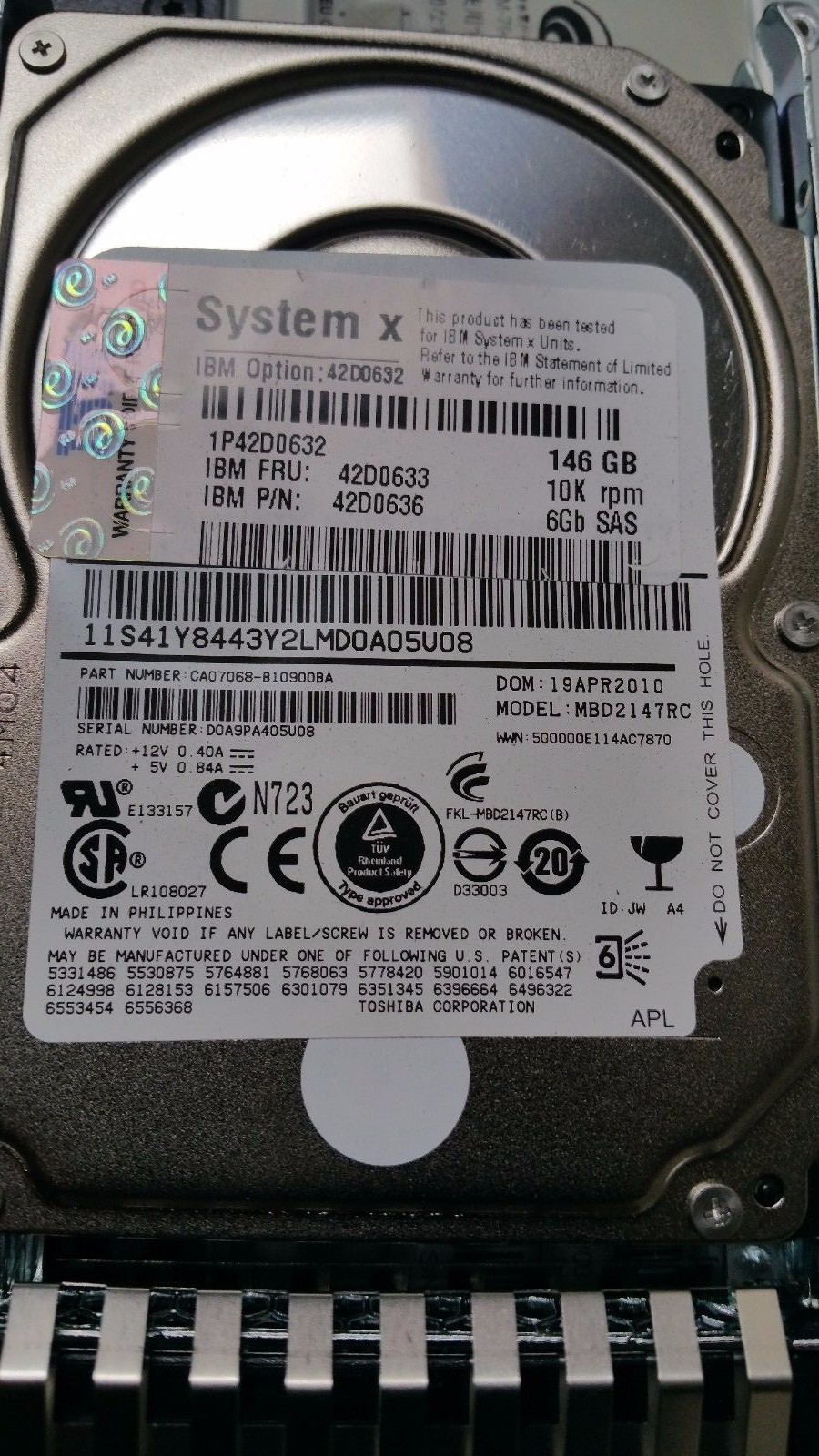 IBM 42D0632 42D0633 42D0636 146GB 6G 10K 2.5" SAS Hard Drive X3550 M2