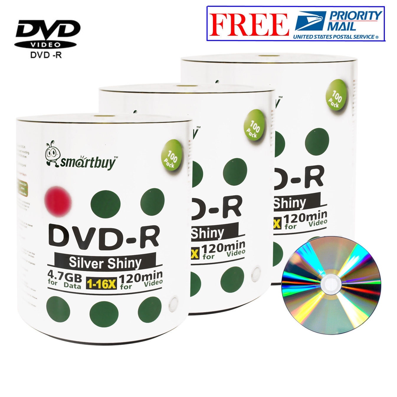 300 Pack Smartbuy DVD-R 16X 4.7GB Shiny Silver Blank Music Video Recordable Disc