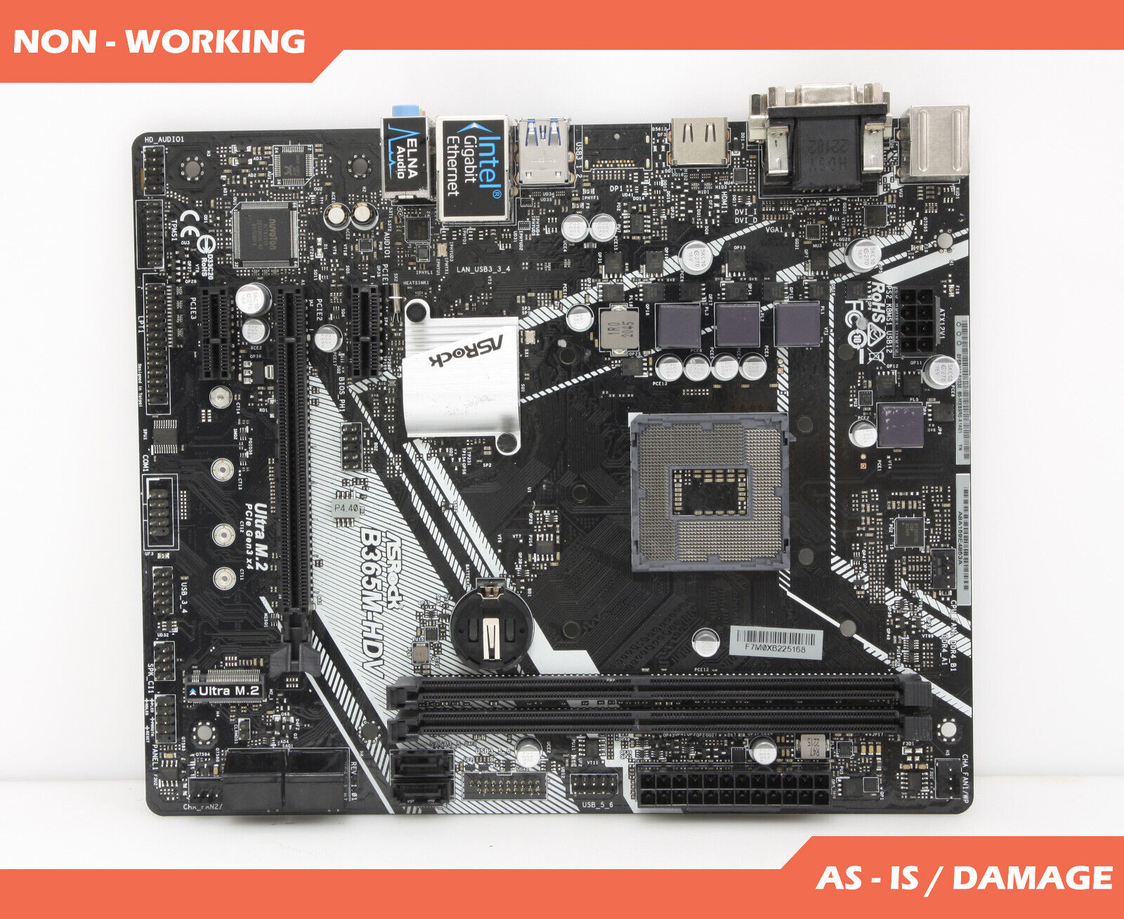 AsRock B365M-HDV LGA1151 Intel B365 M.2 MicroATX DDR4 * FOR PARTS *