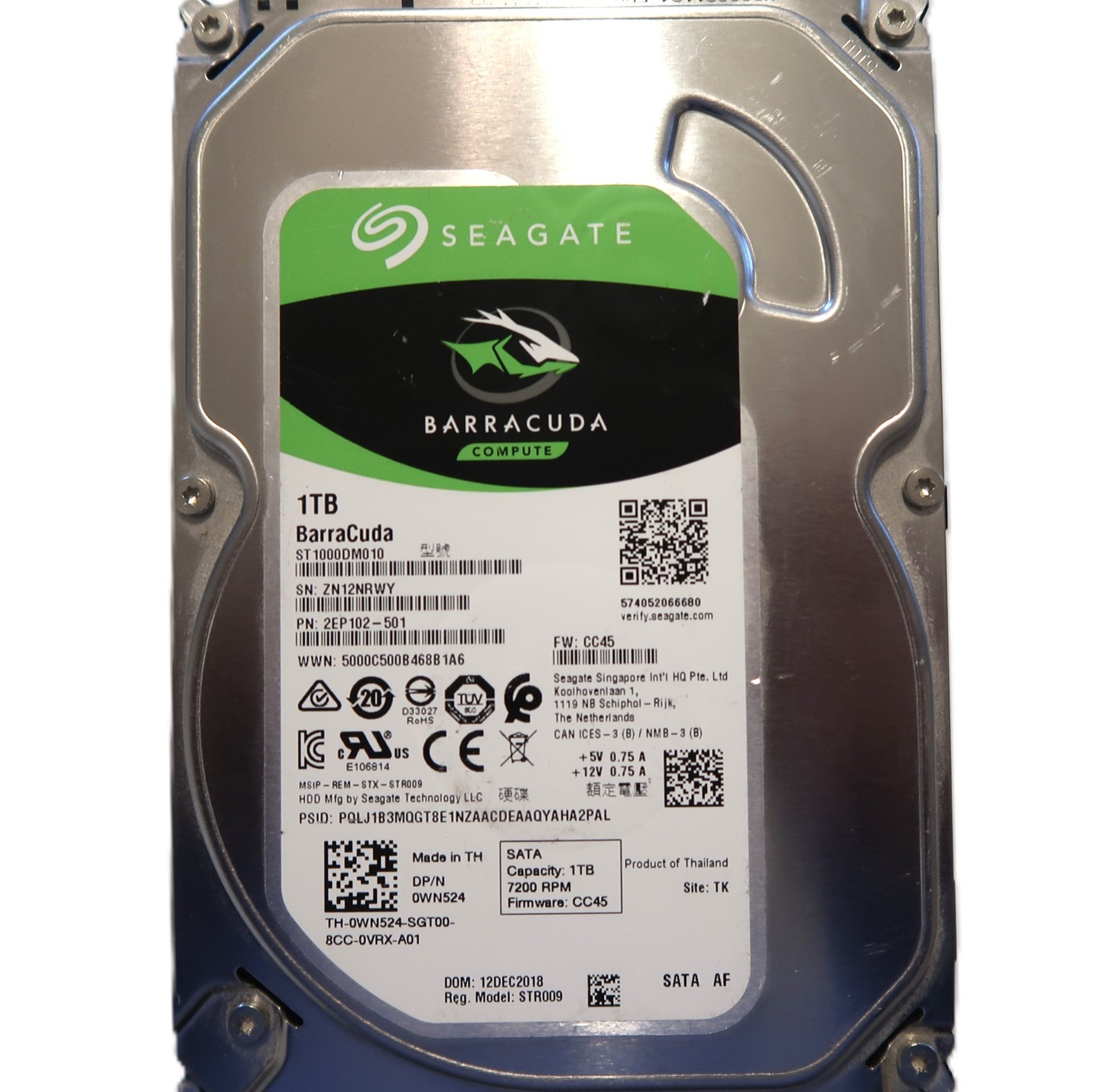 Seagate ST1000DM010 2EP102-501 CC45 (ZN1) TK Thailand 1TB 3.5" Sata HDD DEC/2018