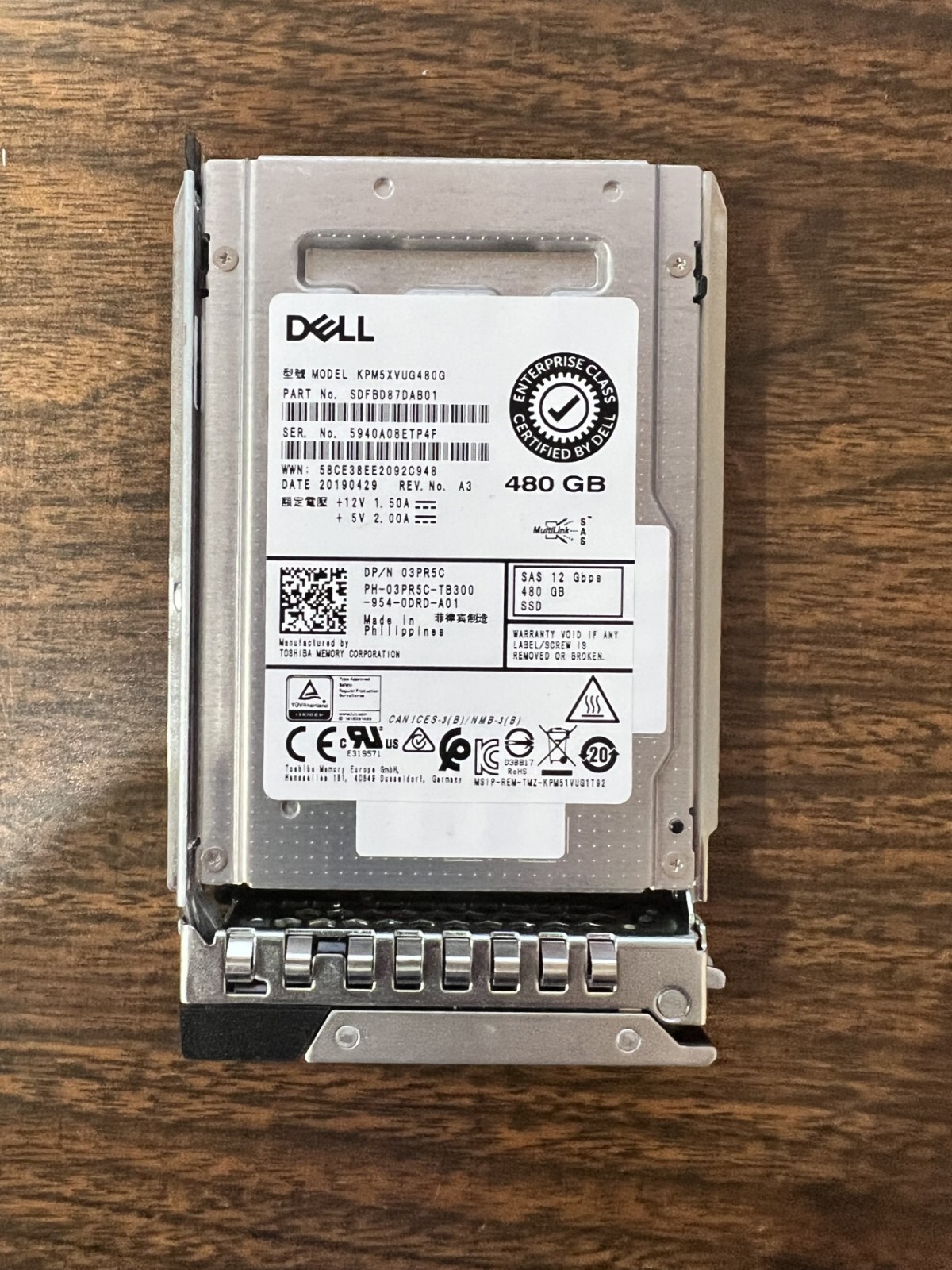 For 3PR5C DELL TOSHIBA 480GB 12G SAS 2.5” SFF SDD KPM5XVUG480G