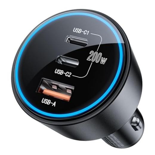 USB C Car Charger Fast Charging 200W, Dual PD 100W Type C Car Charger，