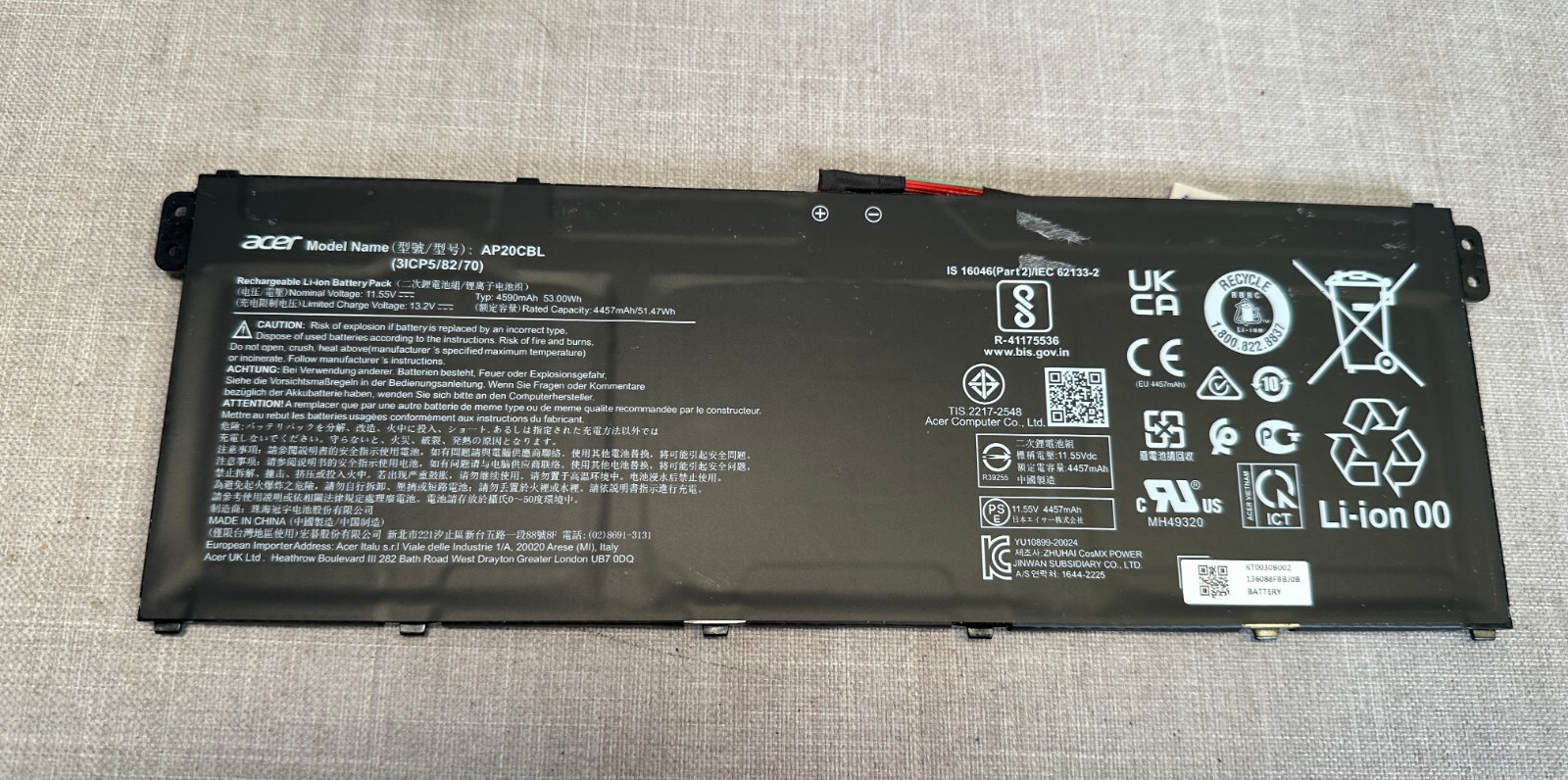 Acer Laptop Battery AP20CBL 11.55V 4590mAh  for Aspire 3 A315-24PT