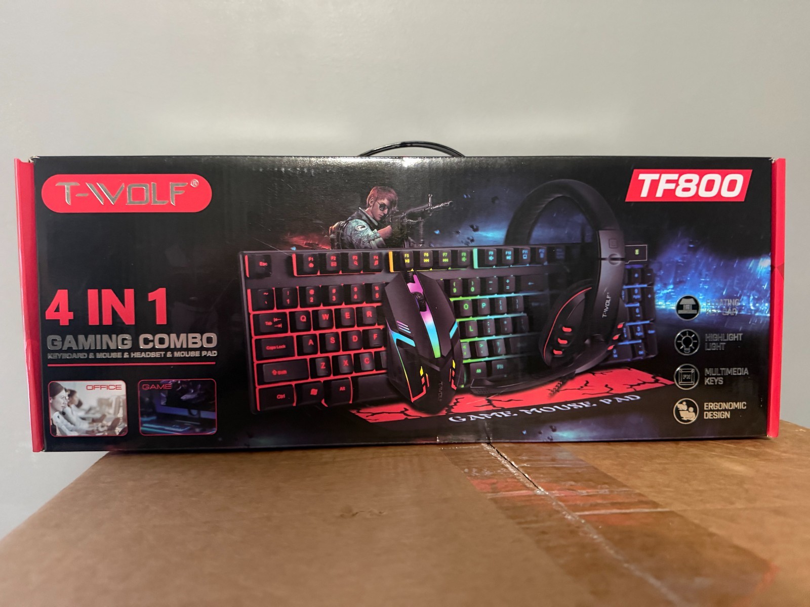 T-wolf TF800 NEW Gaming Combo 4n1. Keyboard,mouse,headset and mouse pad LED