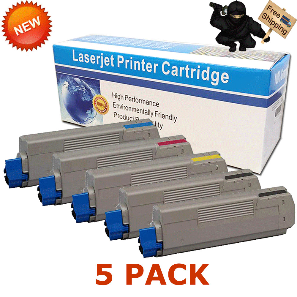 5 PK Cyan Magenta Yellow Black Color Toner Set For Okidata Oki C612dn C612n