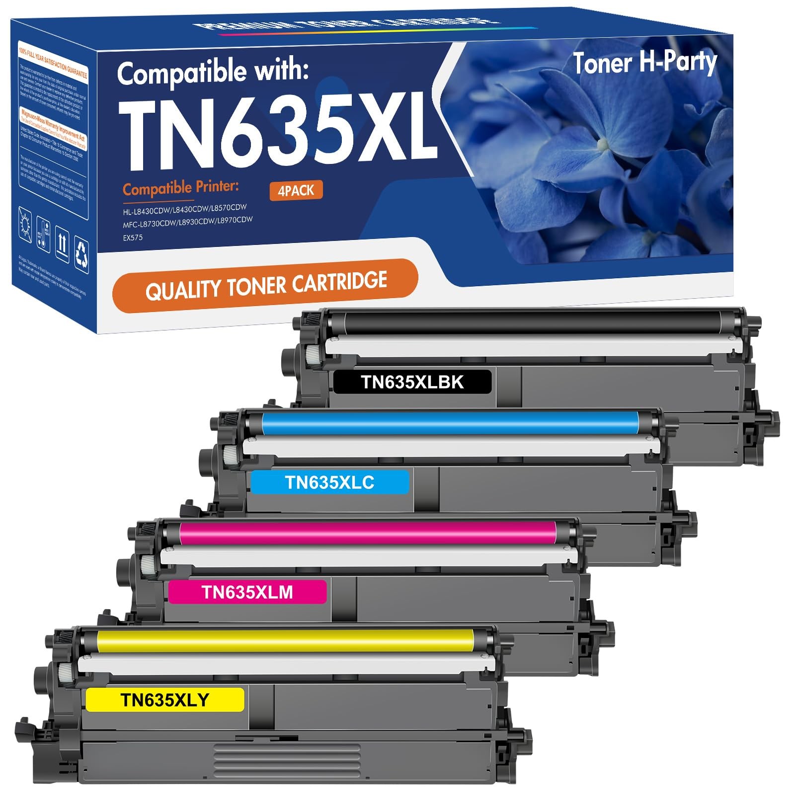 4 Pack Toner Cartridge Set for Brother Laser Printers TN635XL MFC-EX575