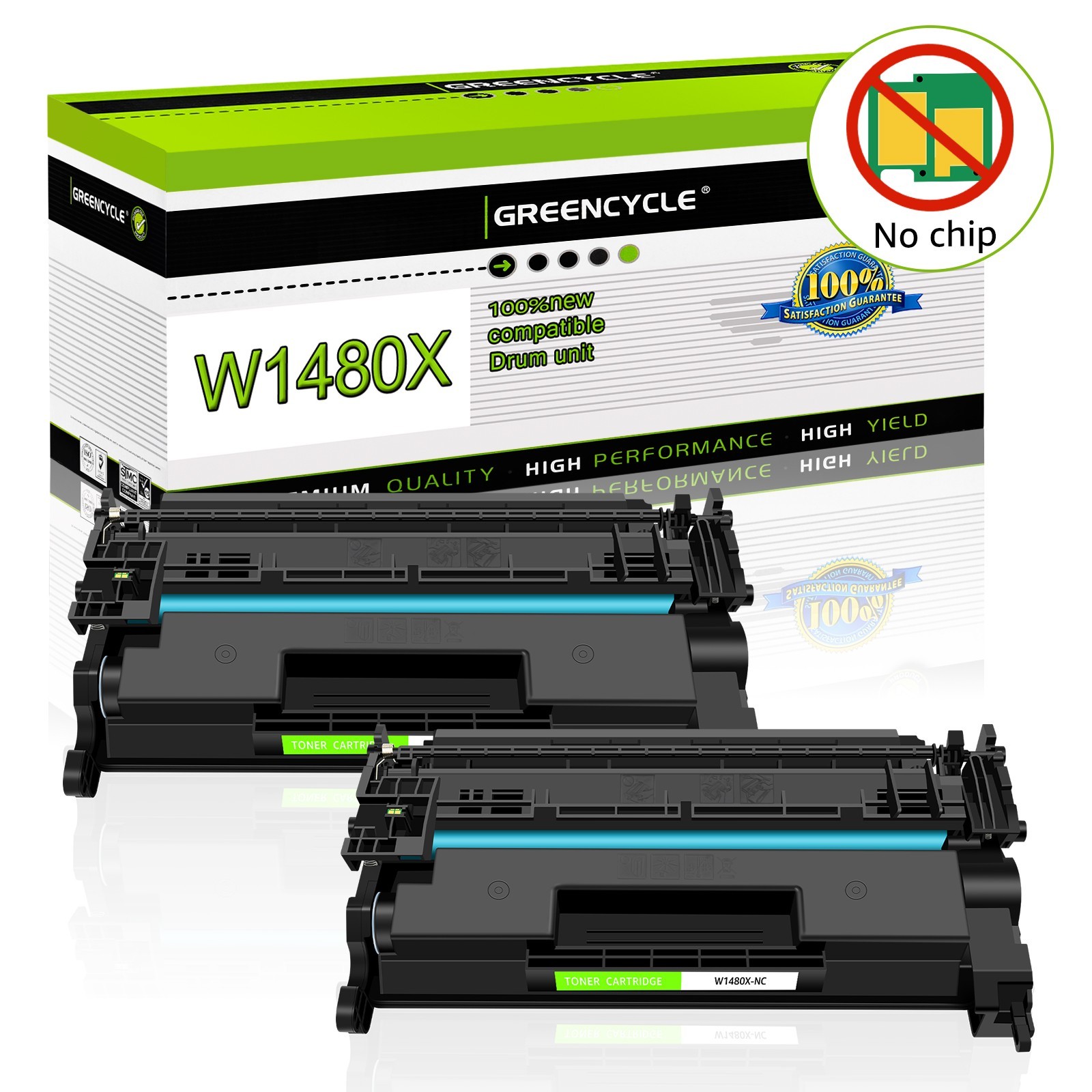 2PK No Chip 148X W1480X Toner Cartridge for HP LaserJet Pro 4001n MFP 4101fdn