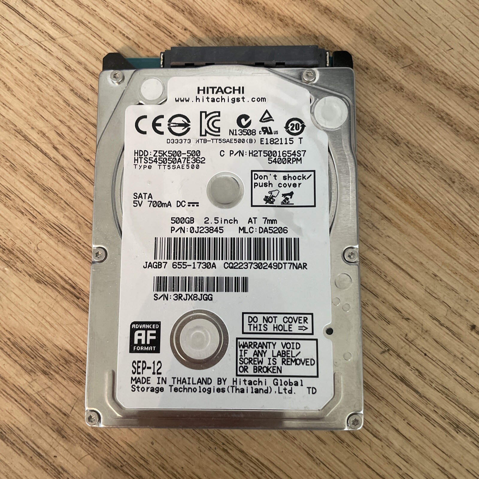 Hitachi HTS545050A7E362 PN:0J23845 MLC:DA5206 Apple#655-1730A 500gb 2.5" Sata 