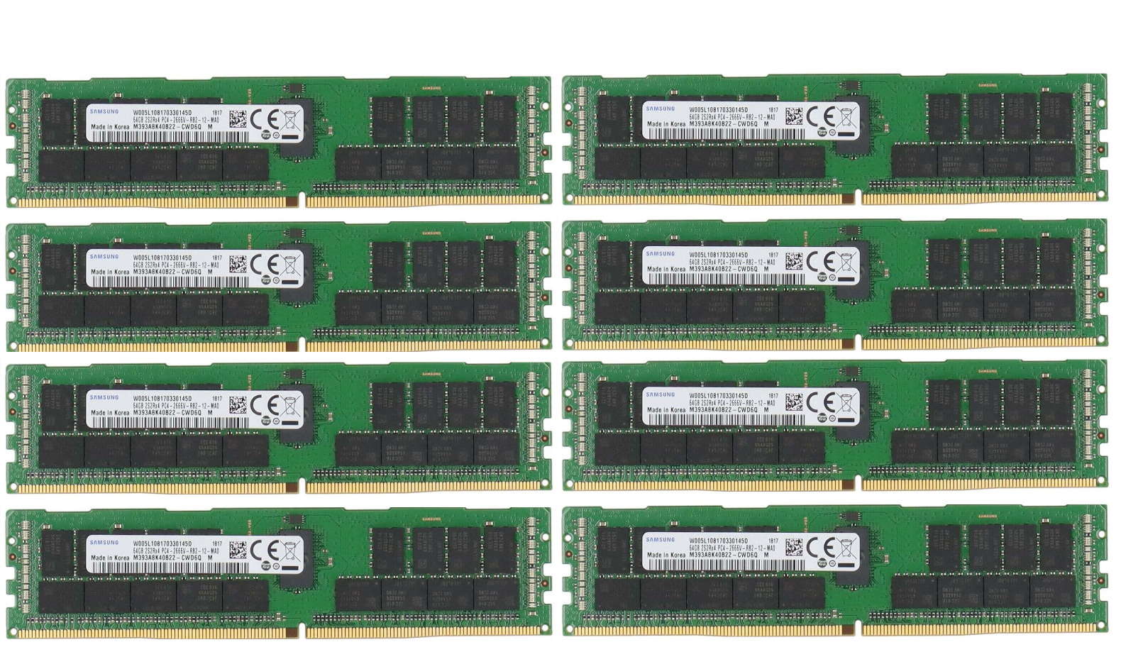 512GB 8x 64GB DDR4 2S2Rx4 2666MHz ECC Reg 3DS Memory M39aa8k40b22-cwd Server