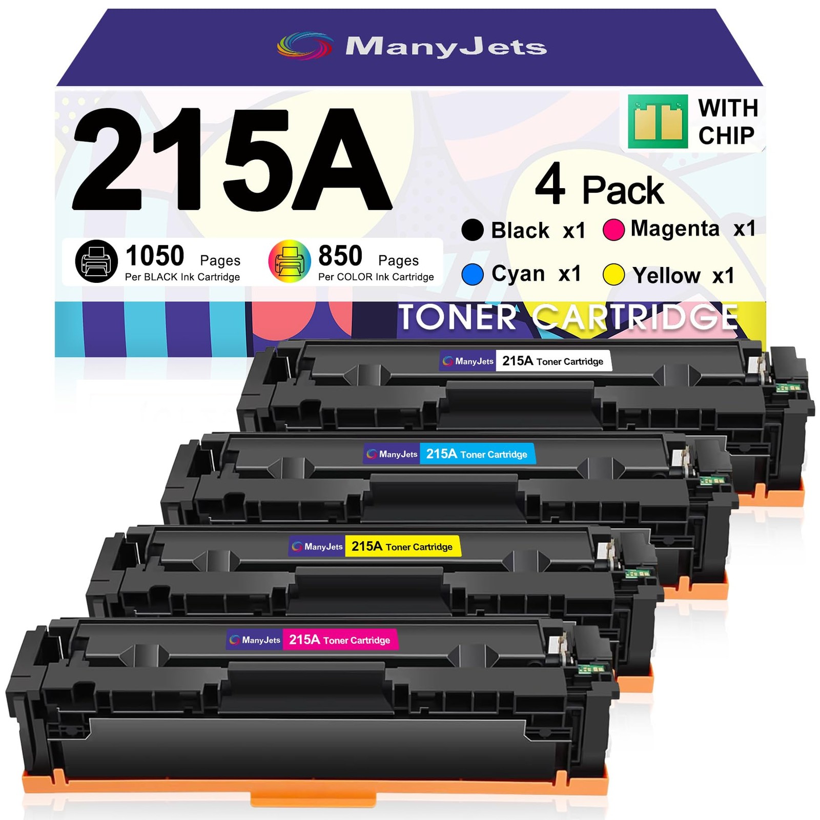 ManyJets 215A Toner Cartridges 4-Pack (Black, Cyan, Yellow, Magenta)