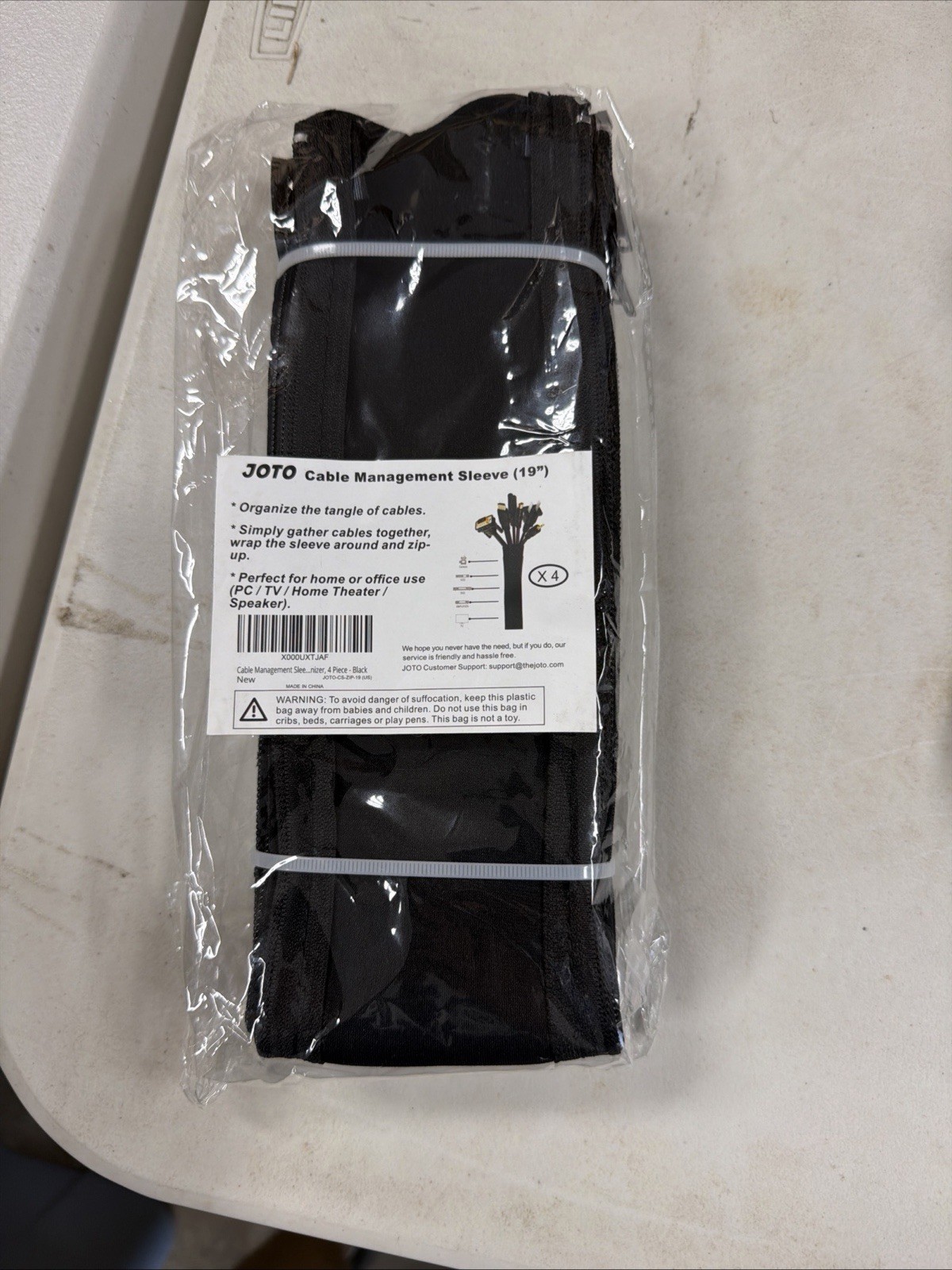 Joto Flexible Cable Sleeve Wrap Cover, Black - (Pack of 4)