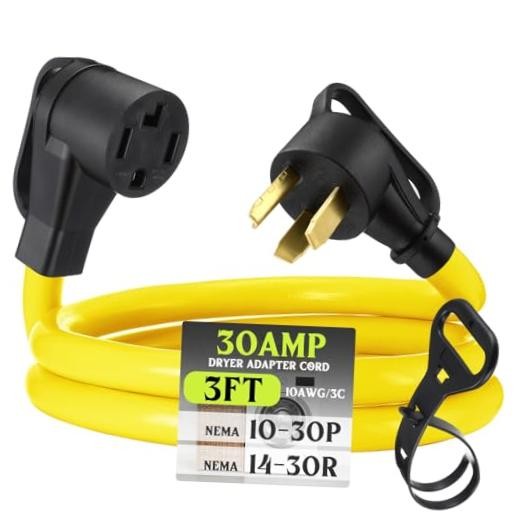 3 FT NEMA 10-30P to 14-30R 30Amp Dryer Adapter Cord 3 FT Yellow