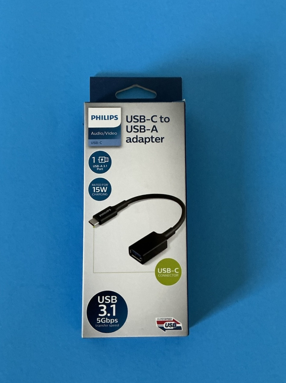 Philips USB-C to USB-A Adapter 15W 5Gbps USB 3.1 Data Charging Black