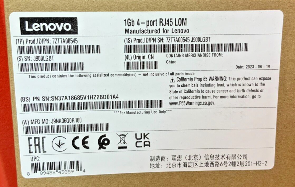 Lenovo ThinkSystem 4 port Gigabit Ethernet Adapter 7ZT7A00545 ✅❤️️✅❤️️ NEW