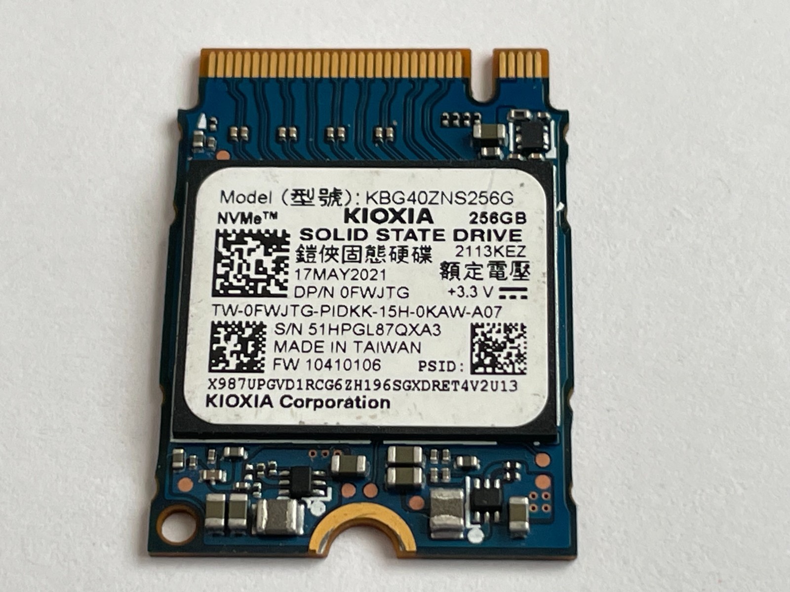 Kioxia 256GB 2230 NVMe m.2 SSD Solid State Drive KBG40ZNS256G Dell FWJTG