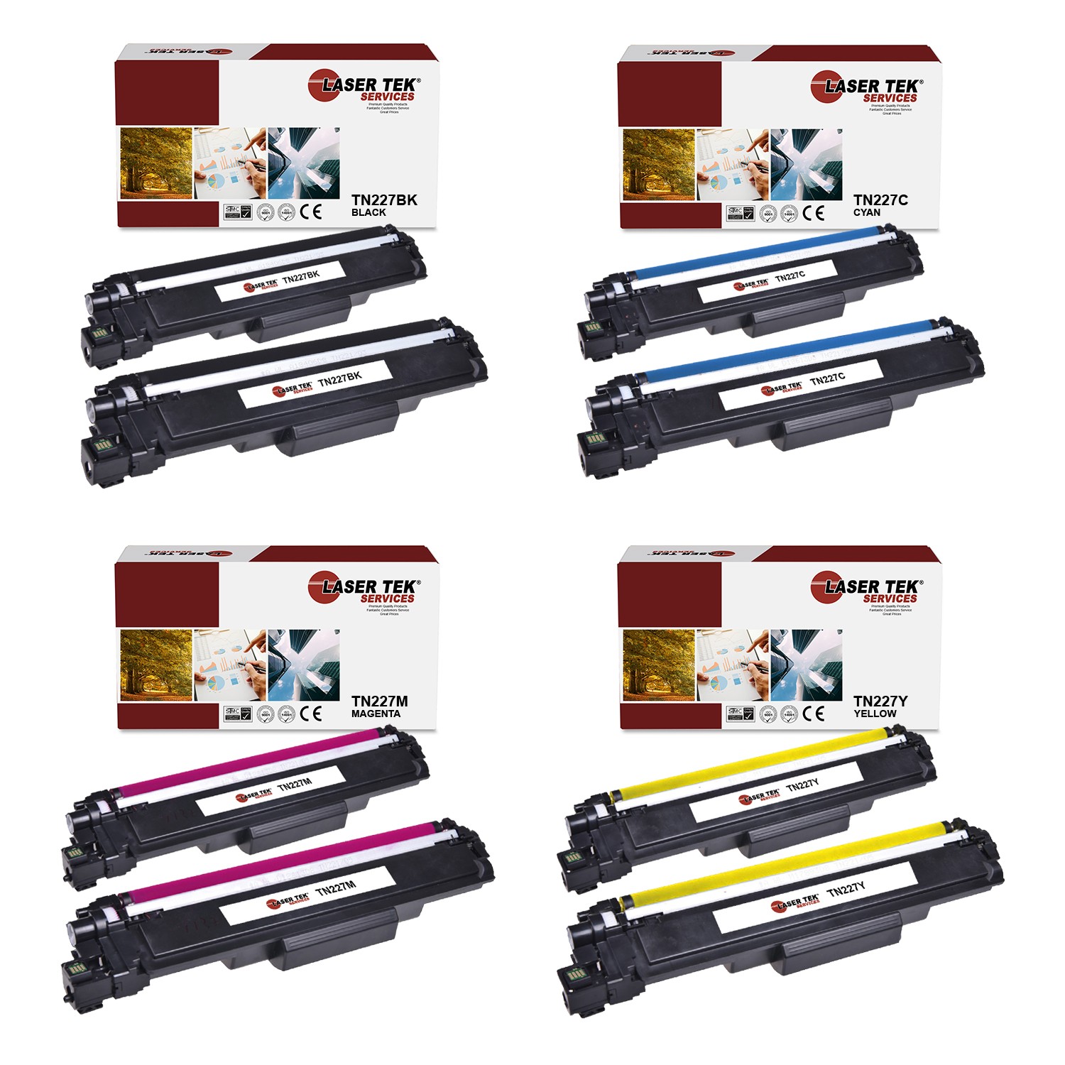 8Pk LTS TN-227 BCMY Hi-Yield Compatible for Brother HLL3210CW L3230CDW Toner